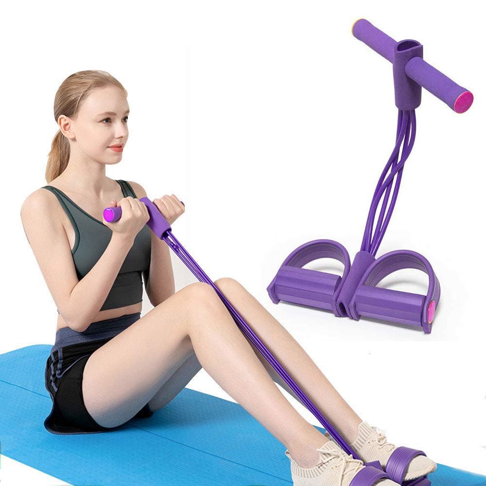 DOUBLEFUN Pedal Resistance 4-Tube Pull Rope with Foot Pedal Abdominal Exerciser Equipment Fitness Equipment for Abdomen, Leg, Arm Stretching Slimming Training