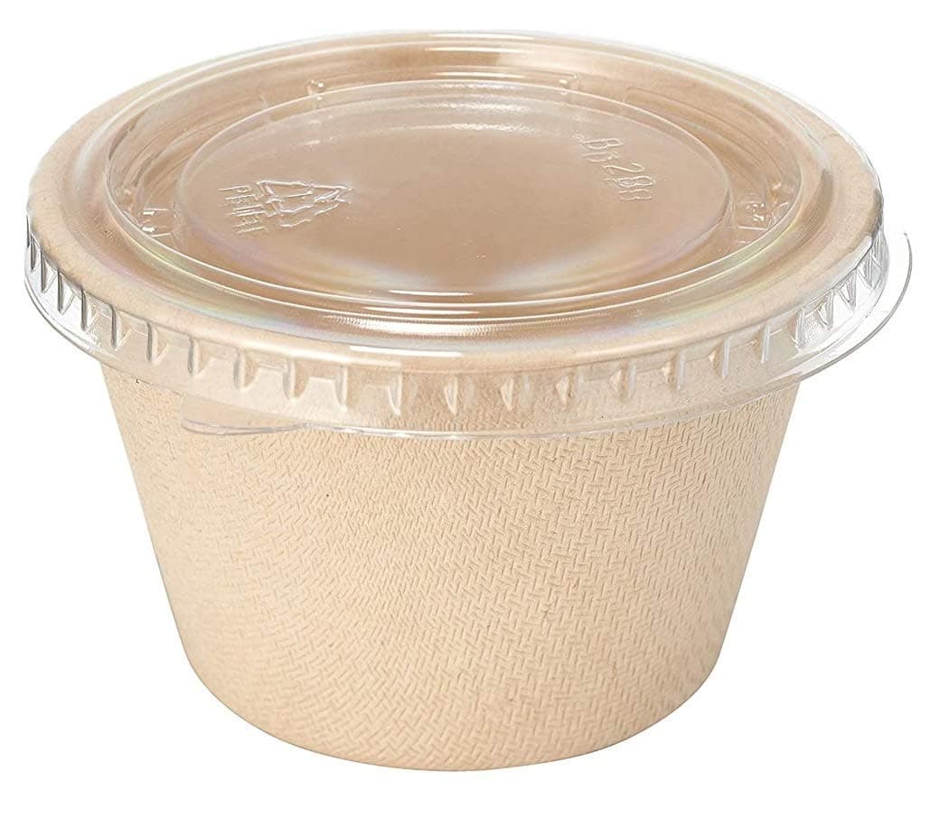 EcoQuality [50 PACK 4 Oz Compostable Condiment Souffle Bagasse Cups with Lids - Portion Cup with Lid Sugarcane, Biodegradable Perfect For Sauces, Samples, Condiments, Slime, Jello Shot, Food Storage