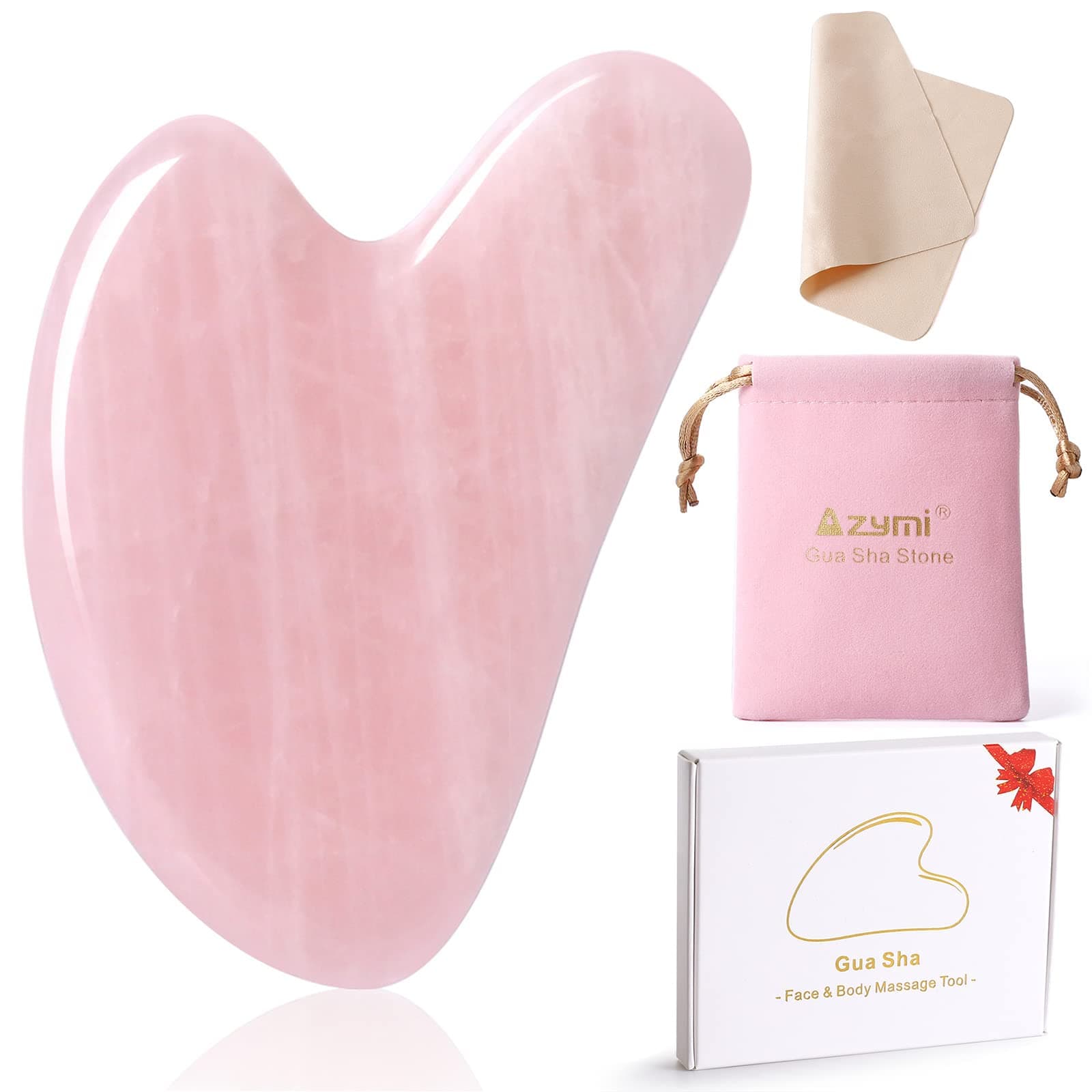 Azymi Gua Sha Massage Tool, Real Jade Gua Sha Stone Face Jawline Muscle Sculptor, Facial ScrapingTool for SPA Acupuncture Therapy Massaging for Face Neck Shoulder Back-Pink