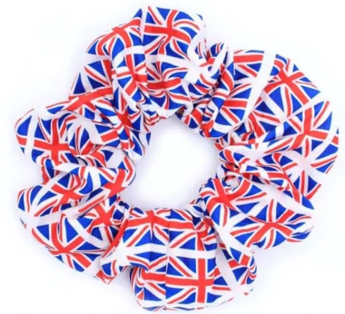 Union Jack Red White Blue 12cm Large Hair Band Scrunchie Ponytail Holder