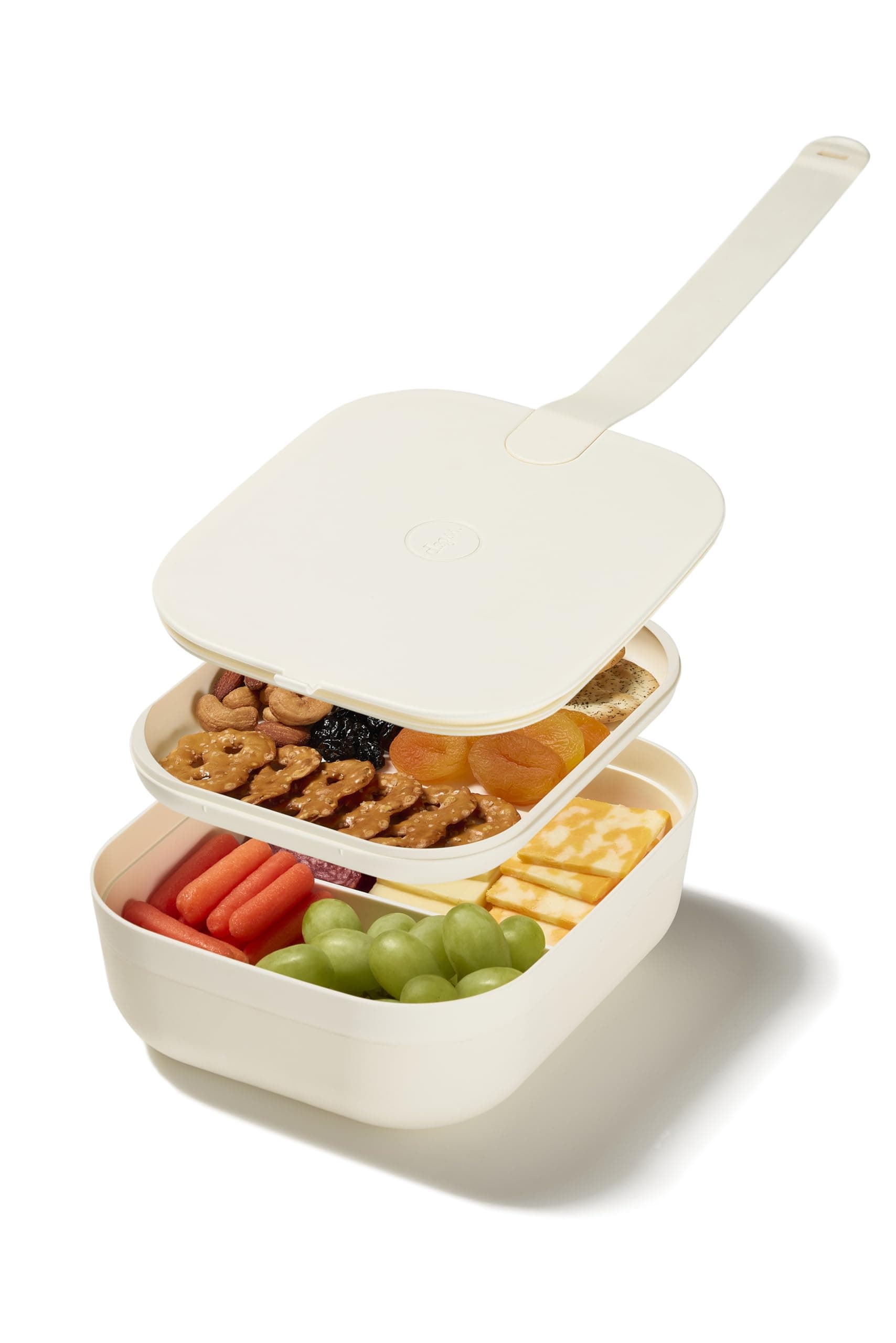 W&P Porter Bento Lunch Box, 3 Compartment Bento Box Portable Adult Lunch Box with Snap Strap- Food Container, BPA Free, Dishwasher and Microwave Safe, Cream, Medium