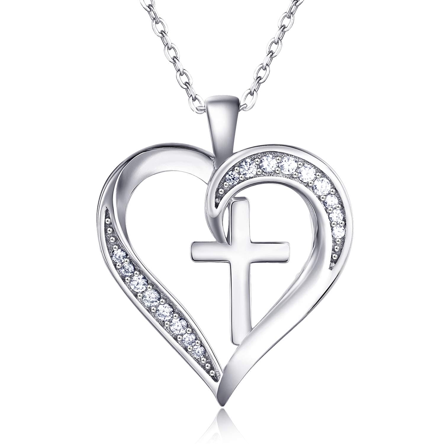 MISSLAN Cross Necklace for Women 925 Sterling Silver Cross Necklace Heart Necklaces for Women Chain Pendant Womens Necklaces