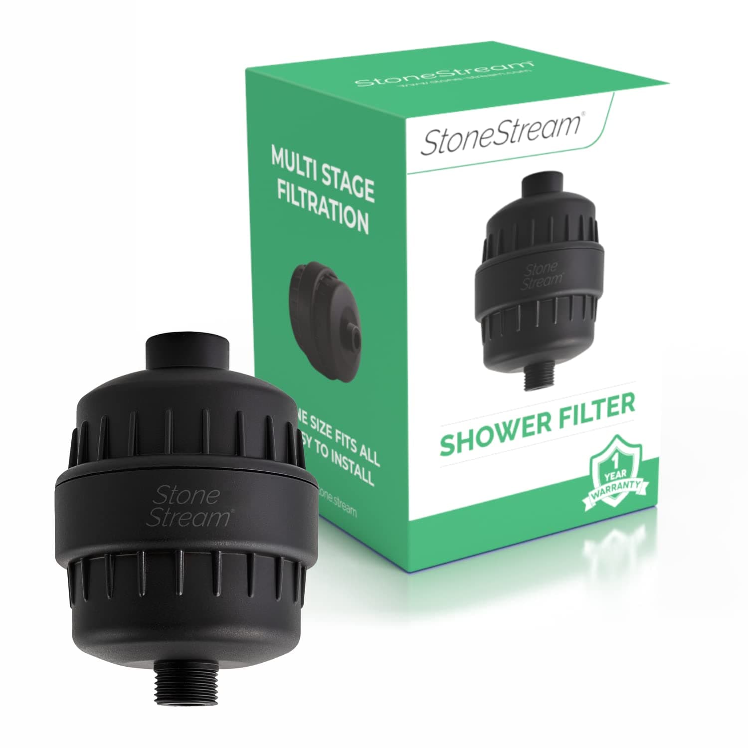 StoneStream Original ® EcoPower Shower Head System — Spa Like Ionic Filter to Soften & Save Water — Universal Hard Water Filter for All Types of Showers — Matte Black