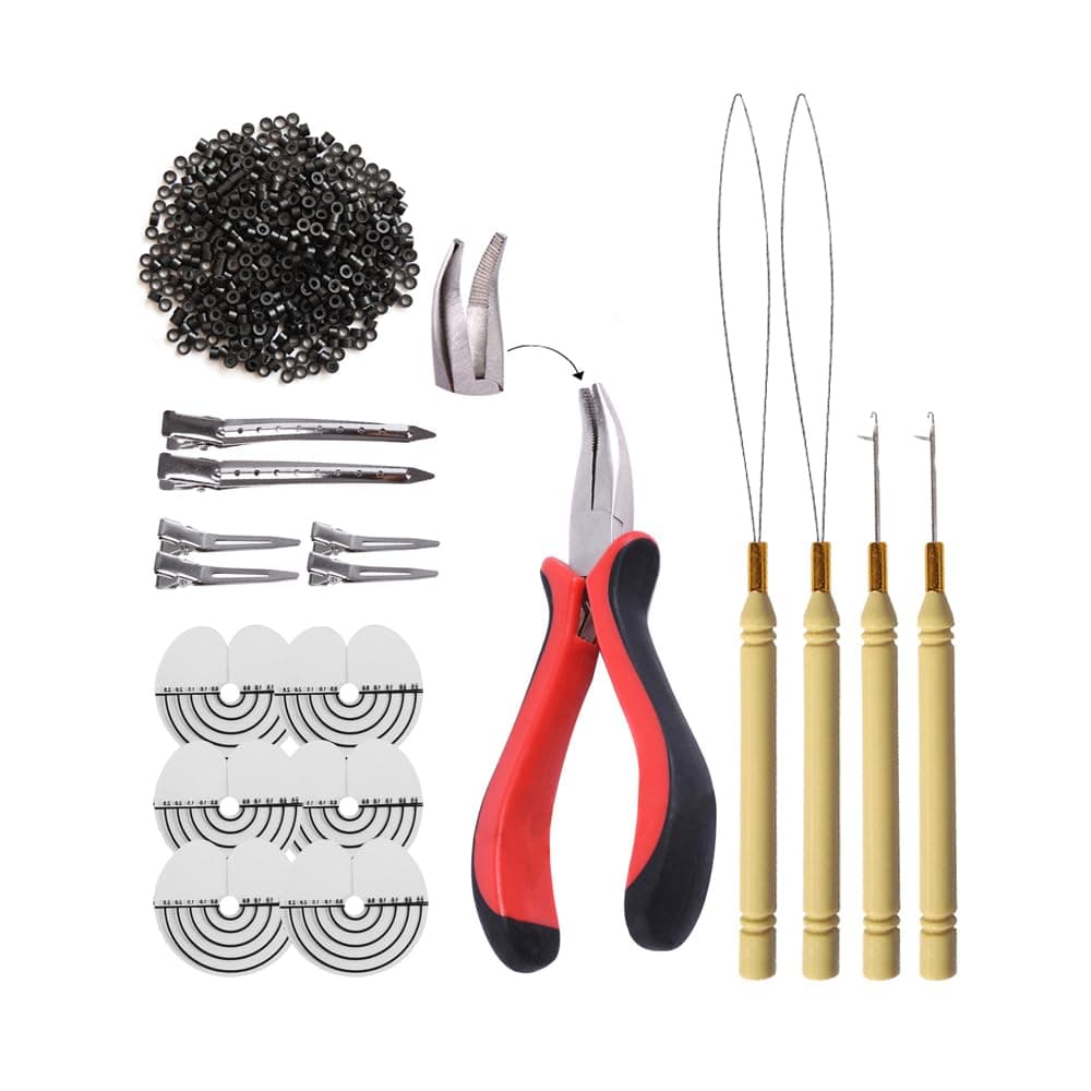 YANTAISIYU 500 Pieces Micro Silicone Rings Hair Extensions Kit I-tip Hair Pliers Micro Pulling Hook Needle Loop Threader and Micro Silicone Links(Black)