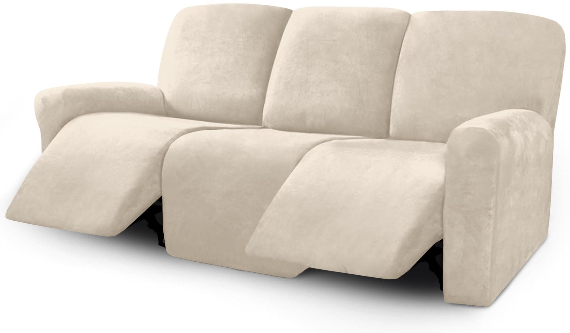 ULTICOR Velvet 8-Pieces Recliner Sofa Covers Stretch Reclining Couch Covers for 3 Cushion Reclining Sofa Slipcovers Furniture Covers Thick Soft Washable (3 Seater Recliner Cover, White)