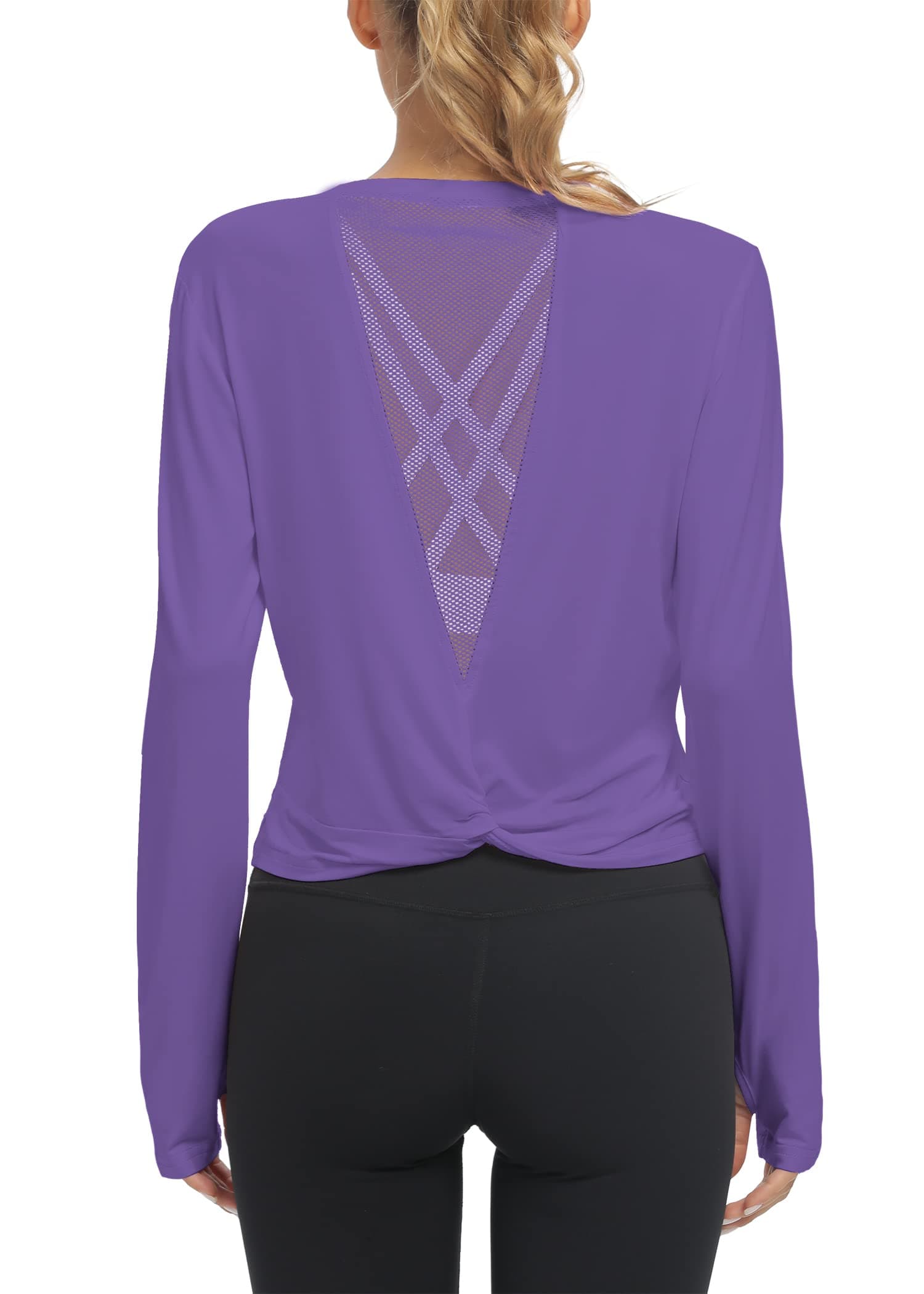 Mippo Long Sleeve Workout Tops Slightly Cropped Shirts for Women to Wear with Leggings