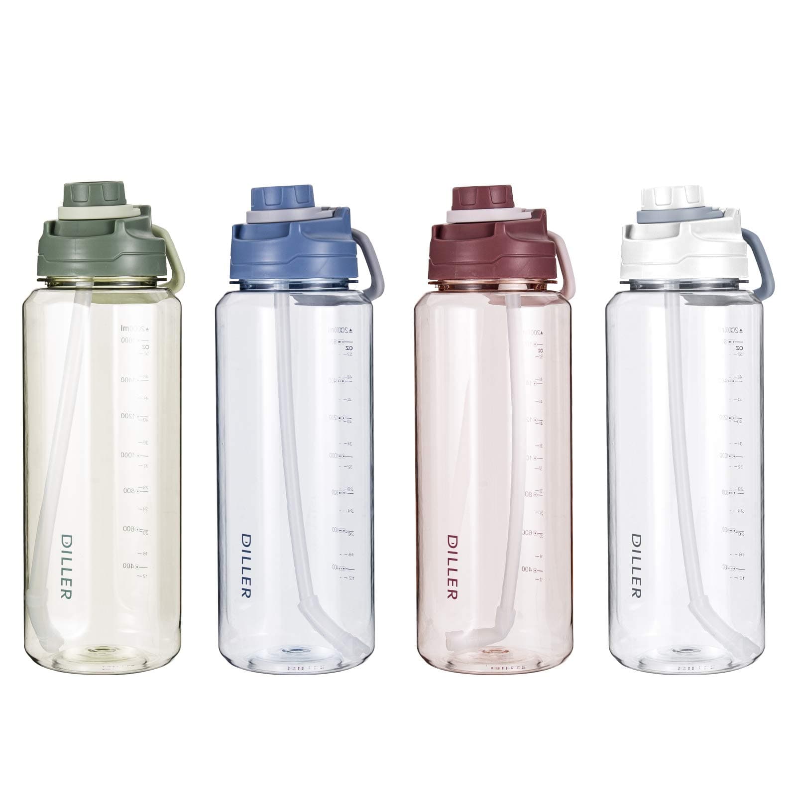 2 L Water Bottles Bottle 2 Liter Large Big with Straw with Time Marker Motivational Markings Water Bottles Sports BPA Free Water Jugs D42