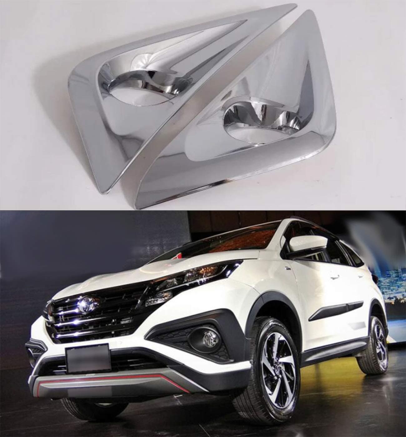 / 2Pcs ABS Chrome Car Front Fog Light Lamp Cover Trim Molding Compatible For Toyota Rush 2018 2019 2020