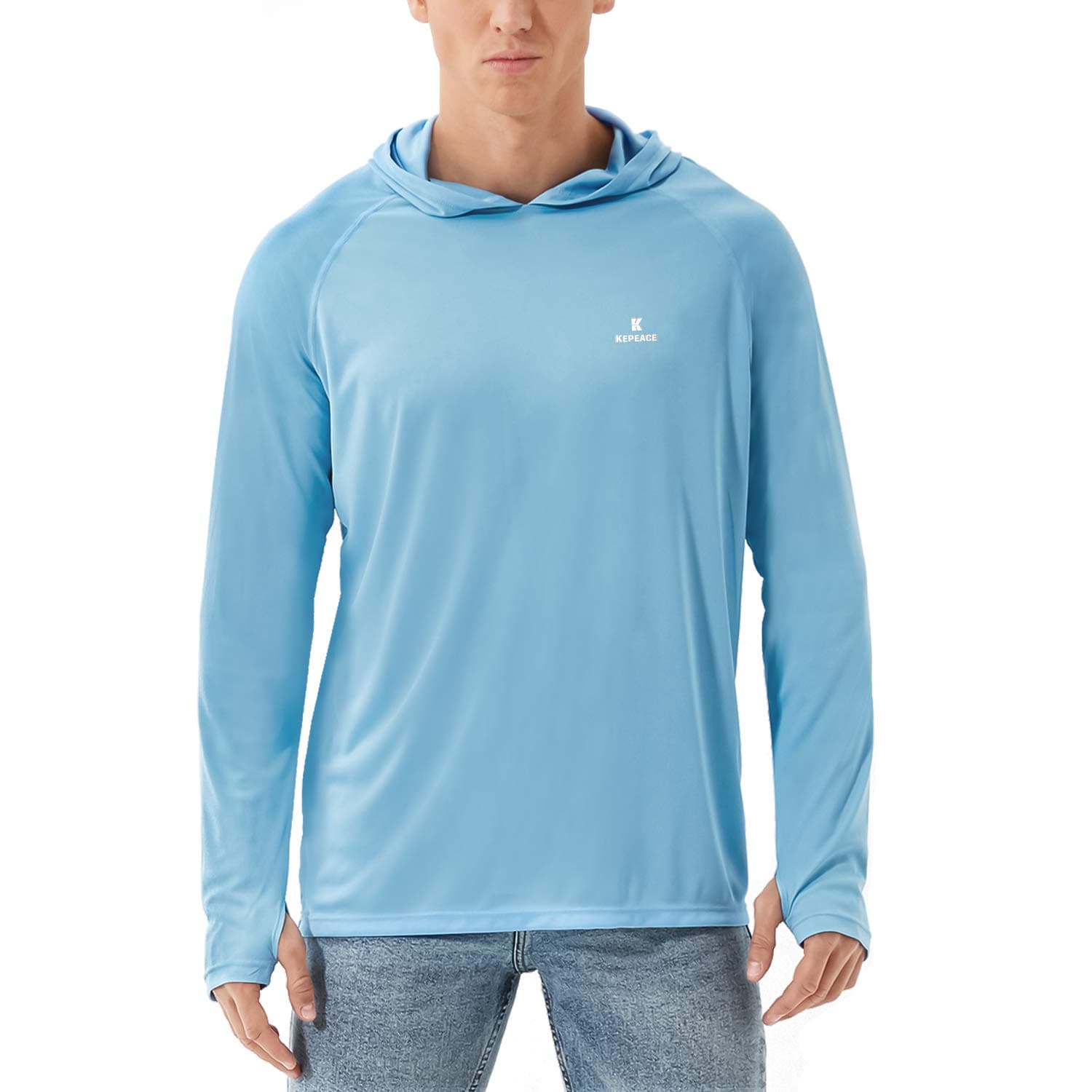 Kepeace Men's UPF 50+ Sun Protection Hoodie Long Sleeve T-Shirt for Fishing, Running, Hiking
