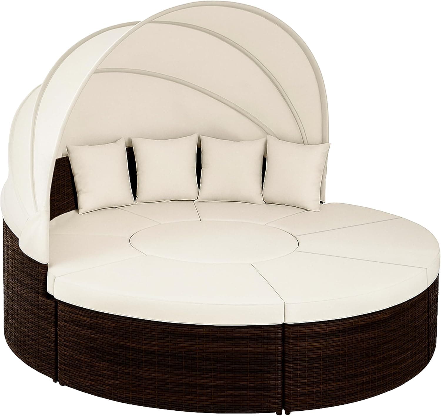 – CASARIA® 230cm Garden Sun Island Lounger Set with Folding Roof Canopy & Table | Weatherproof Polyrattan 2 Person Relax Sunlounger Furniture | Outdoor Balcony Patio Deck | Brown/Cream