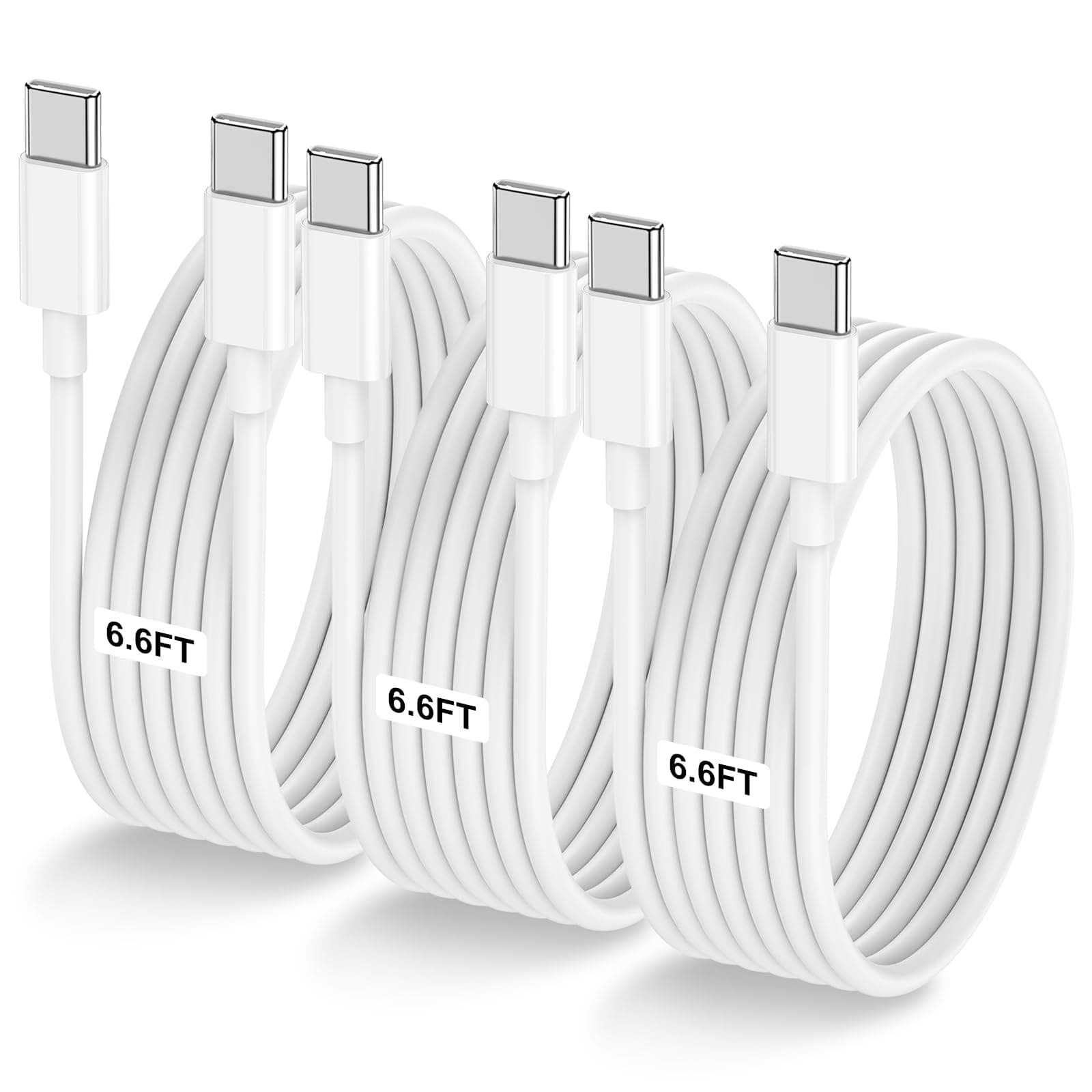 3-Pack 6.6FT 60W USB C to USB C Cable, Type C to Type C Cable,Fast Charging Cable for iPhone Air 17 16e 16 15 Pro Plus Pro Max,for Galaxy S25/S24, for iPad Pro/Air/mini, for MacBook Pro/Air and More