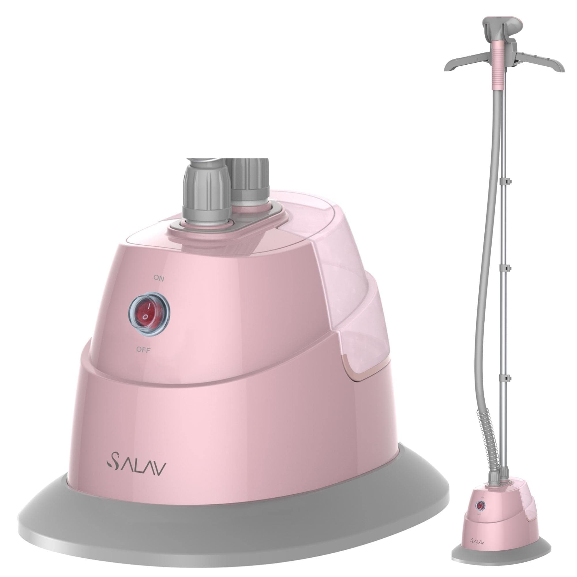 GS06-DJA Standing Steamer with Garment Hanger, 1.3L Water Tank for 1 Hour Continuous Steaming, Heats in 45 Seconds, Double-Insulated Steam Hose (Pink)