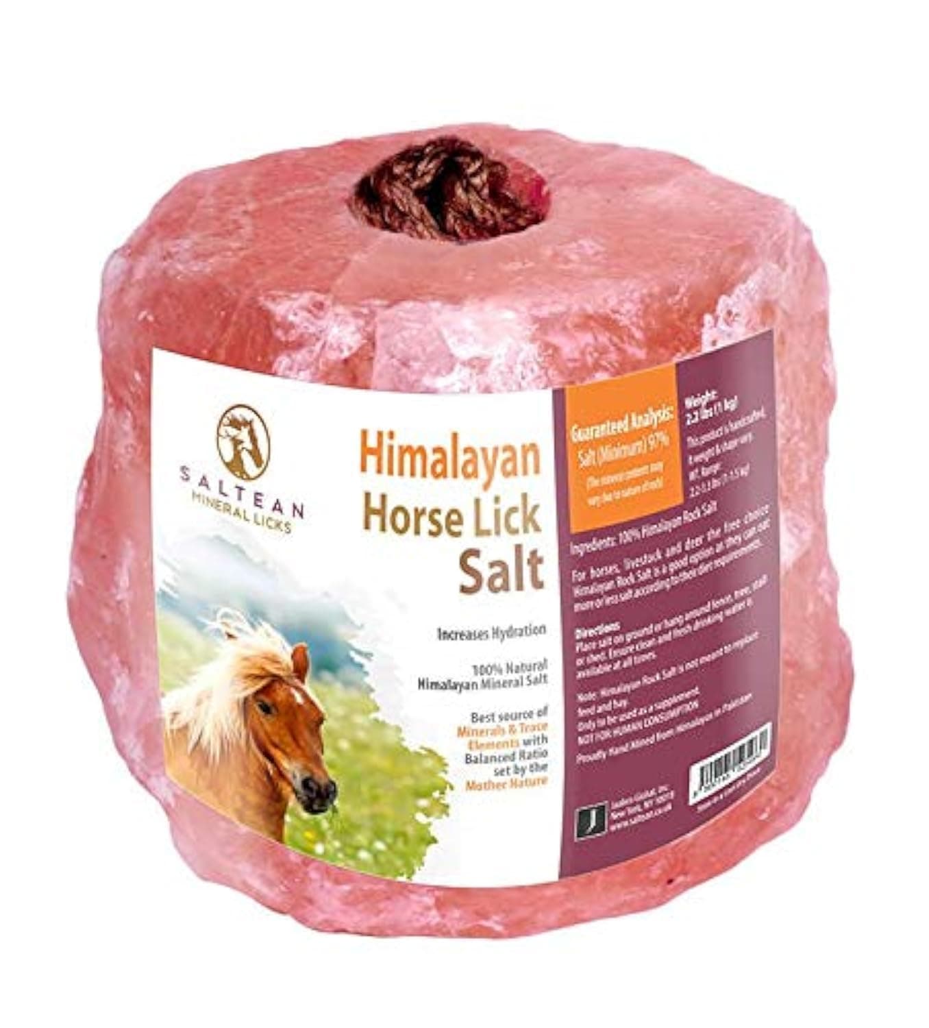 SALTEAN Horses Lick Natural Pink Salt, Natural shape salt with strong hanging Rope | Suitable for all Animals | 1kg "Salt Range Pakistan"