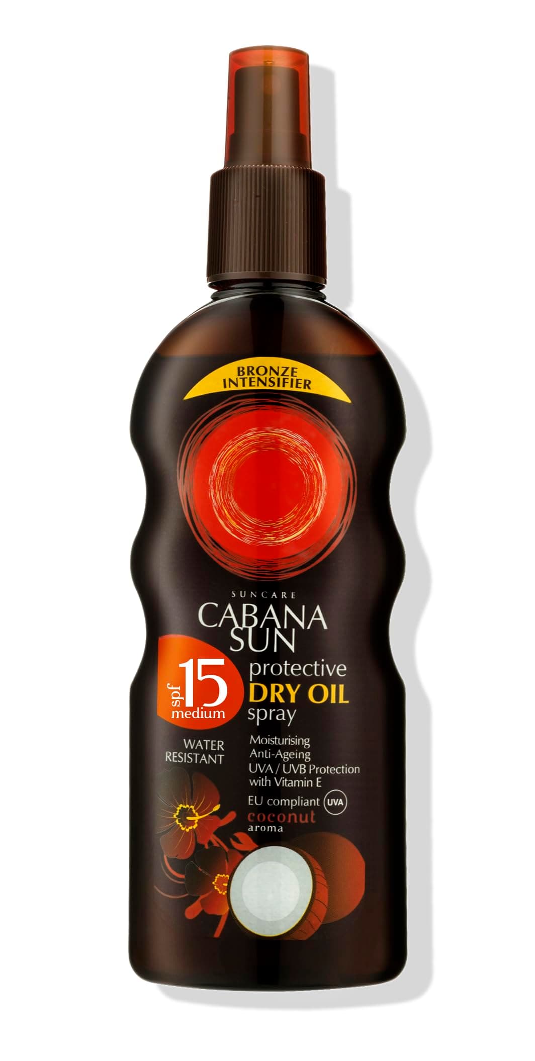 Cabana Sun Deep Tanning Dry Oil Spray | SPF 15 | 200 ml | Water-Resistant | Moisturising | Anti-Ageing | UVA/UVB Protection | With Vitamin E | Coconut Aroma | EU Compliant