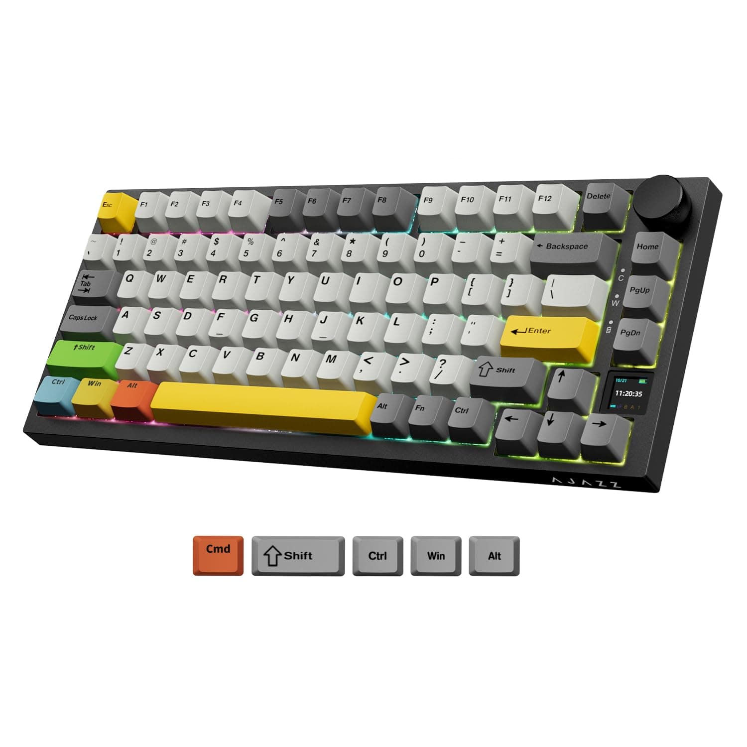 Ajazz AK820Pro Mechanical Keyboard with Coiled Cable,Bluetooth 5.1/USB-C/2.4G Wireless Gaming Keyboard 75%,TFT Smart Display&Knob,PBT Keycap RGB Baclit Gasket-Mounted Custom Keyboard