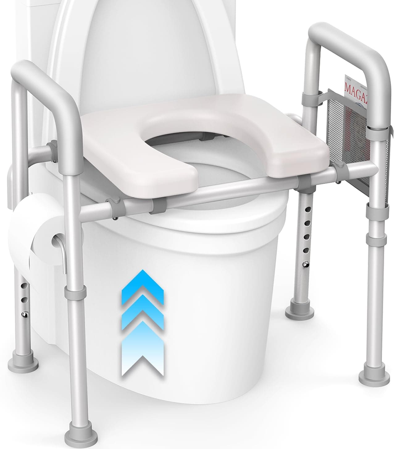 AGRISH (アグリッシュ) 浮き上がった便座 ハンドル付き - 快適なパッド入り高架医療便器 収納ポーチ&ペーパーホルダー付き - 300ポンド 調節可能 安全アシスト シャワーチェア 高齢者 ハンディキャップ 妊婦用