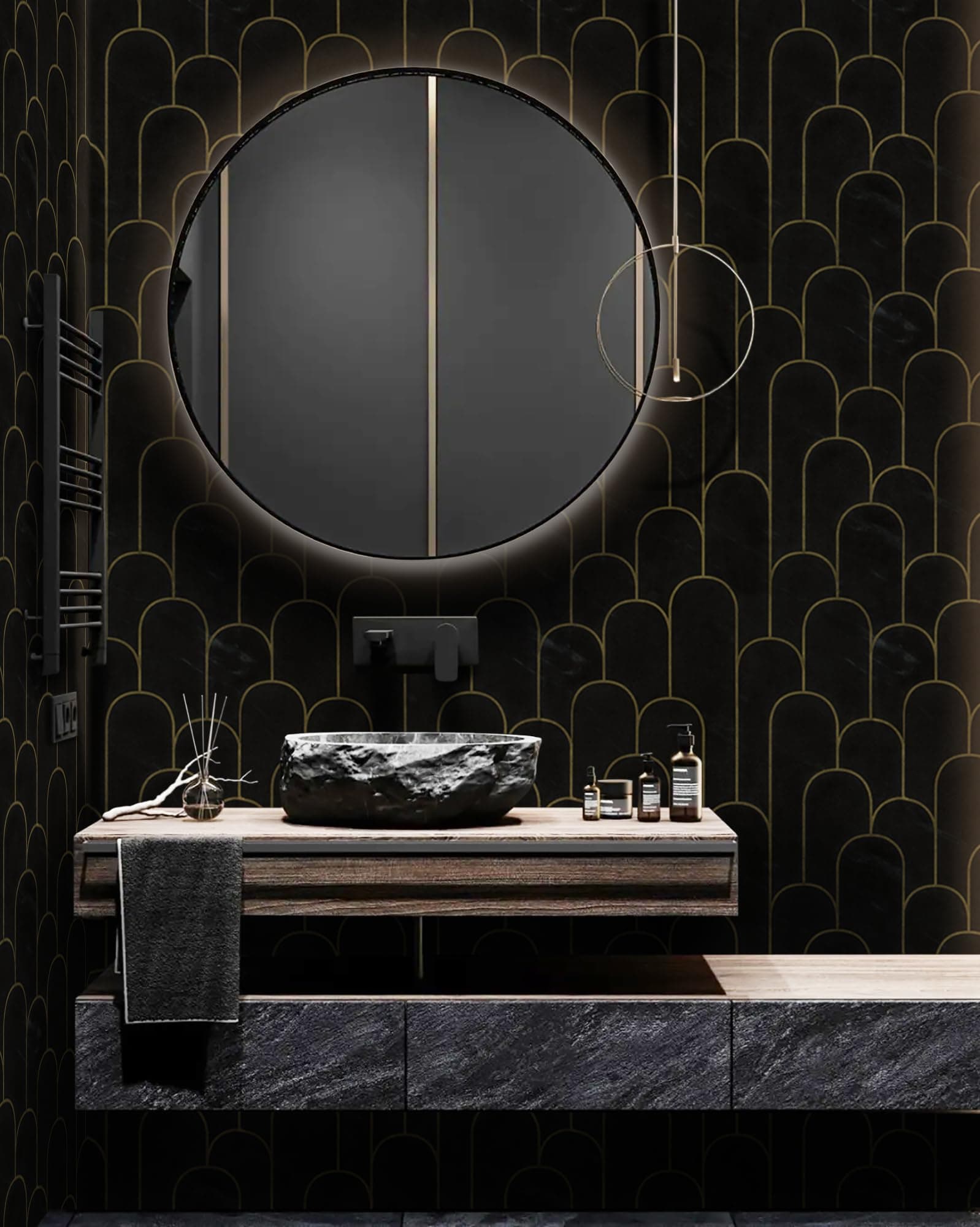 Peel and Stick Wallpaper Black Wallpaper Removable Marble Pattern Geometric Wallpaper Waterproof Self-Adhesive Black Wallpaper Decorative for Wall Living Room Countertop Viny Film 393.7"x 17.3"