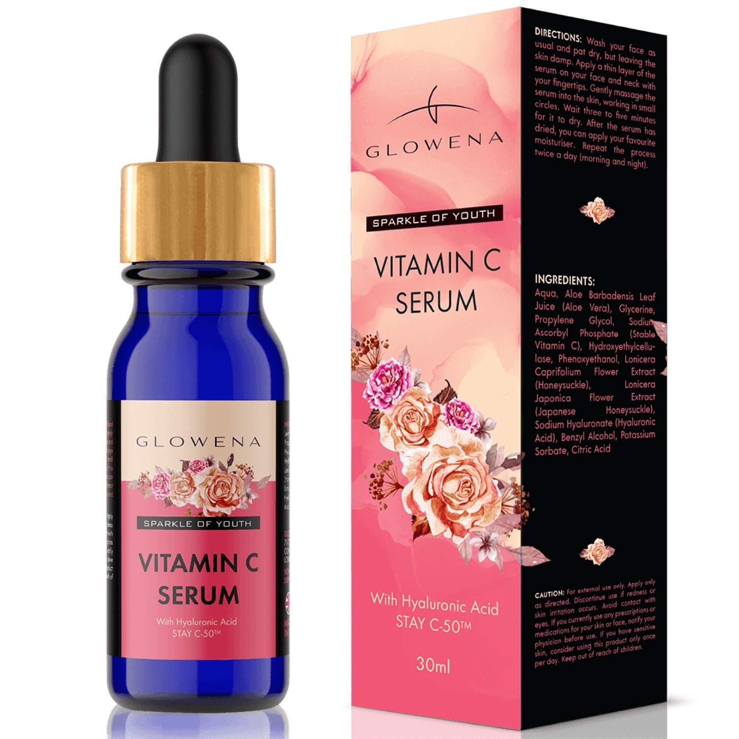 Vit C Serum for Face - Made in UK - Anti Wrinkle Serum Vitamin C and Hyaluronic Acid - Dermatologically Tested - For Hydrating & Brightening Skin -Suitable for Derma Roller -With Aloe Vera by Glowena
