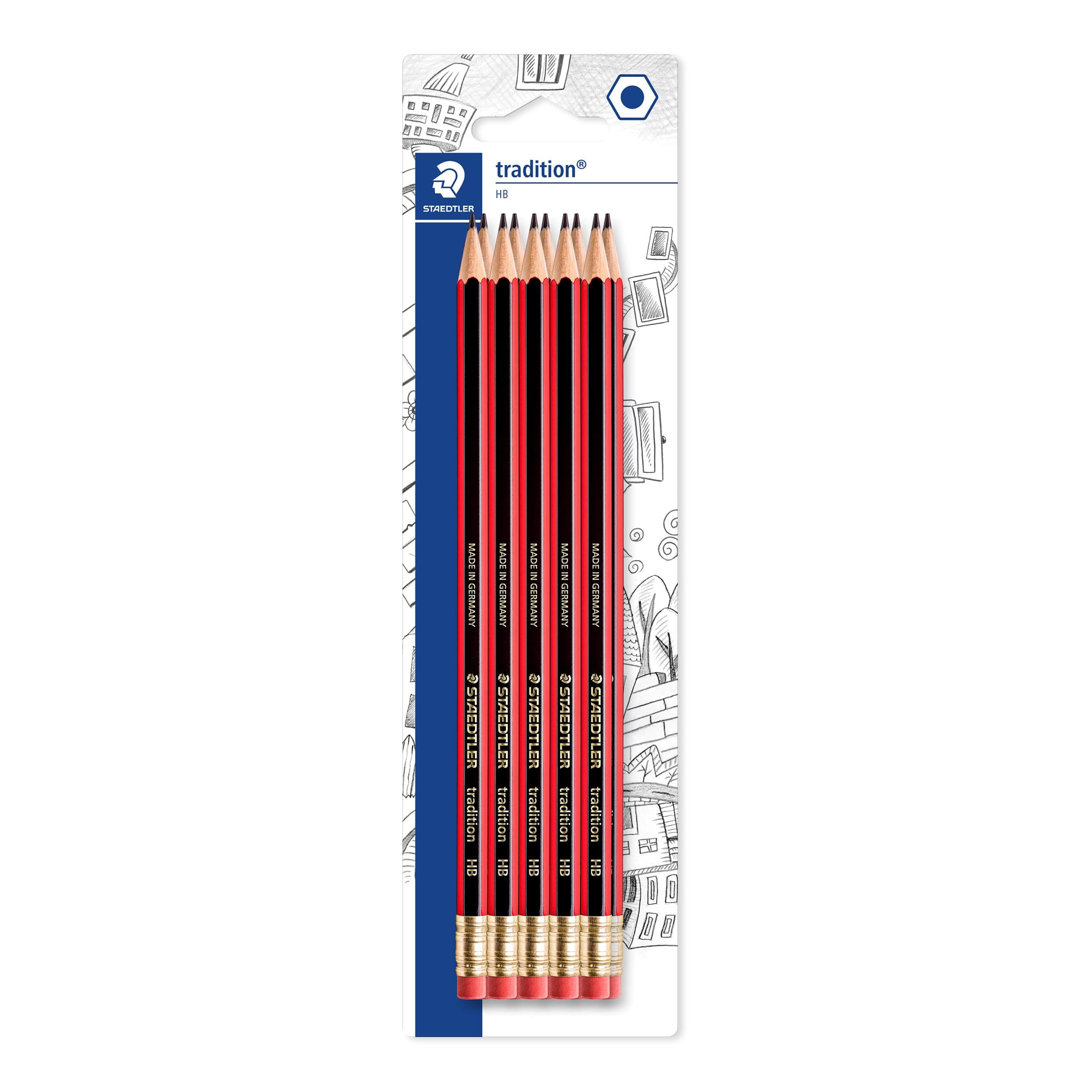 STAEDTLER 112HBBK10D Tradition Graphite Pencil for Drawing & Sketching - HB, Eraser-Tip (Pack of 10)