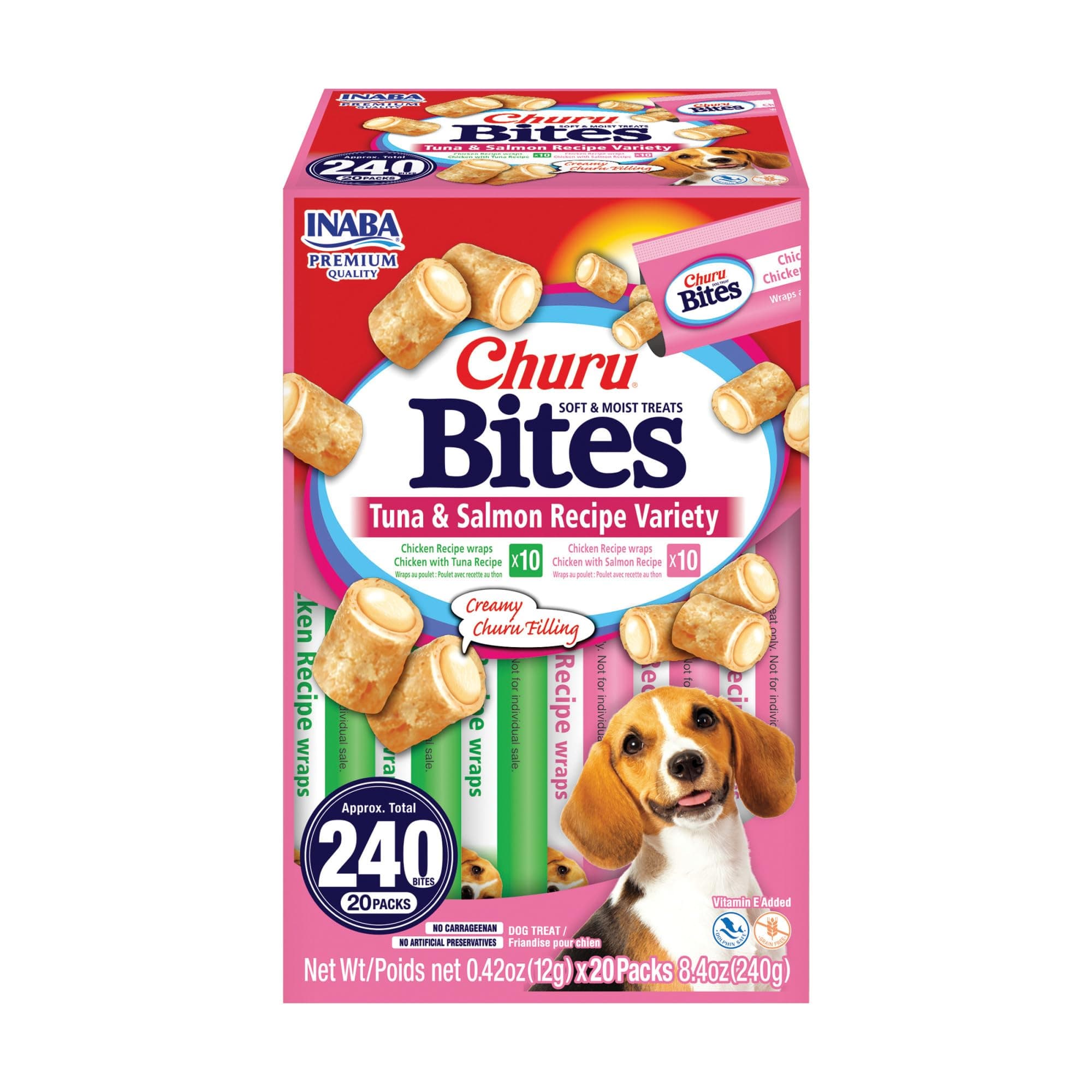 Churu Bites for Dogs, Soft & Chewy Dog Treats with Vitamin E, 0.42 Ounces Each Tube, 20 Tubes, Tuna & Salmon Variety Box