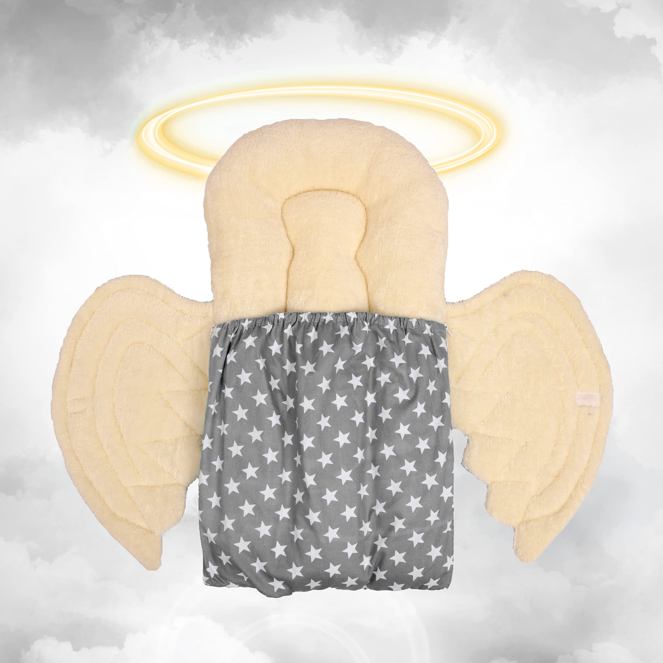 UNIBEE Baby Cot Bed for Babies with Baby Fur Material | Best for Photoshoot of Baby | Suitable for Gifting Purpose | Swaddle a Baby with Attachable Wings (Grey)