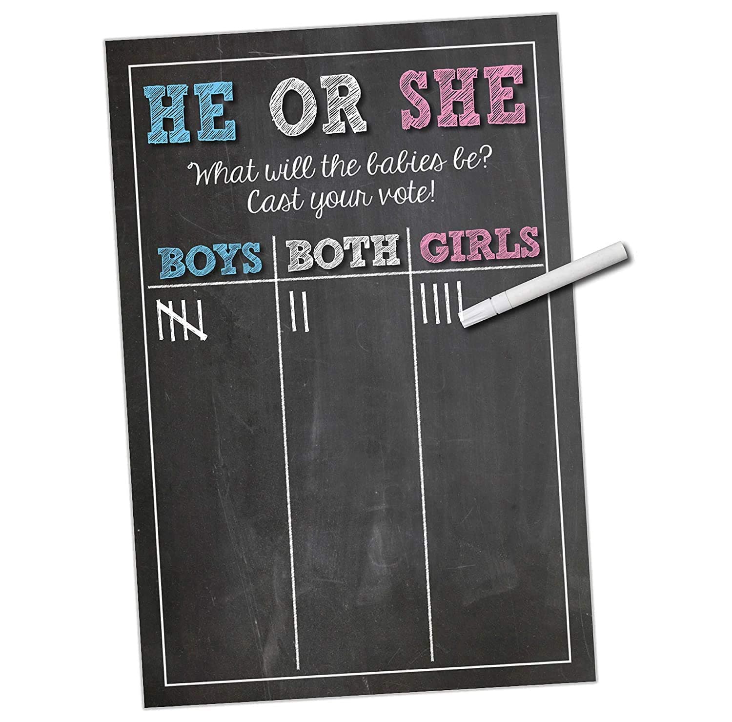 Twins Gender Reveal Party Supplies - Cast Your Vote Poster Sign - 11 x 17 Matte Cardstock - Party Game for Twins Baby Reveal - Design by Katie Doodle