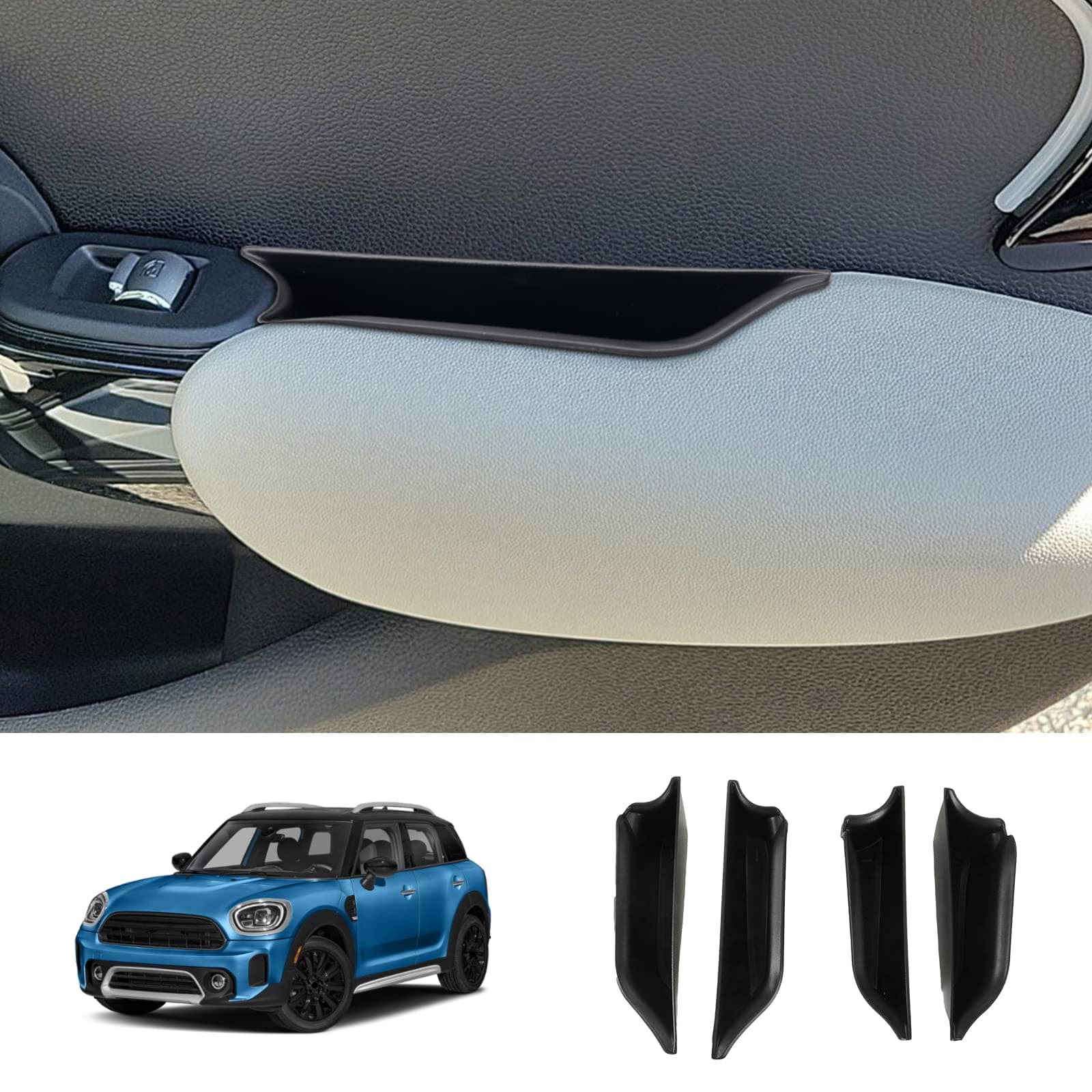 LUWU for 2024 Mini Cooper F55 Organizer Mini Cooper F55 Front Rear Door Side Storage Box Door Side Organizer Grab Tray 2015-2025 Mini Cooper S Armrest Phone Container Mini Cooper One Accessories 4PCS