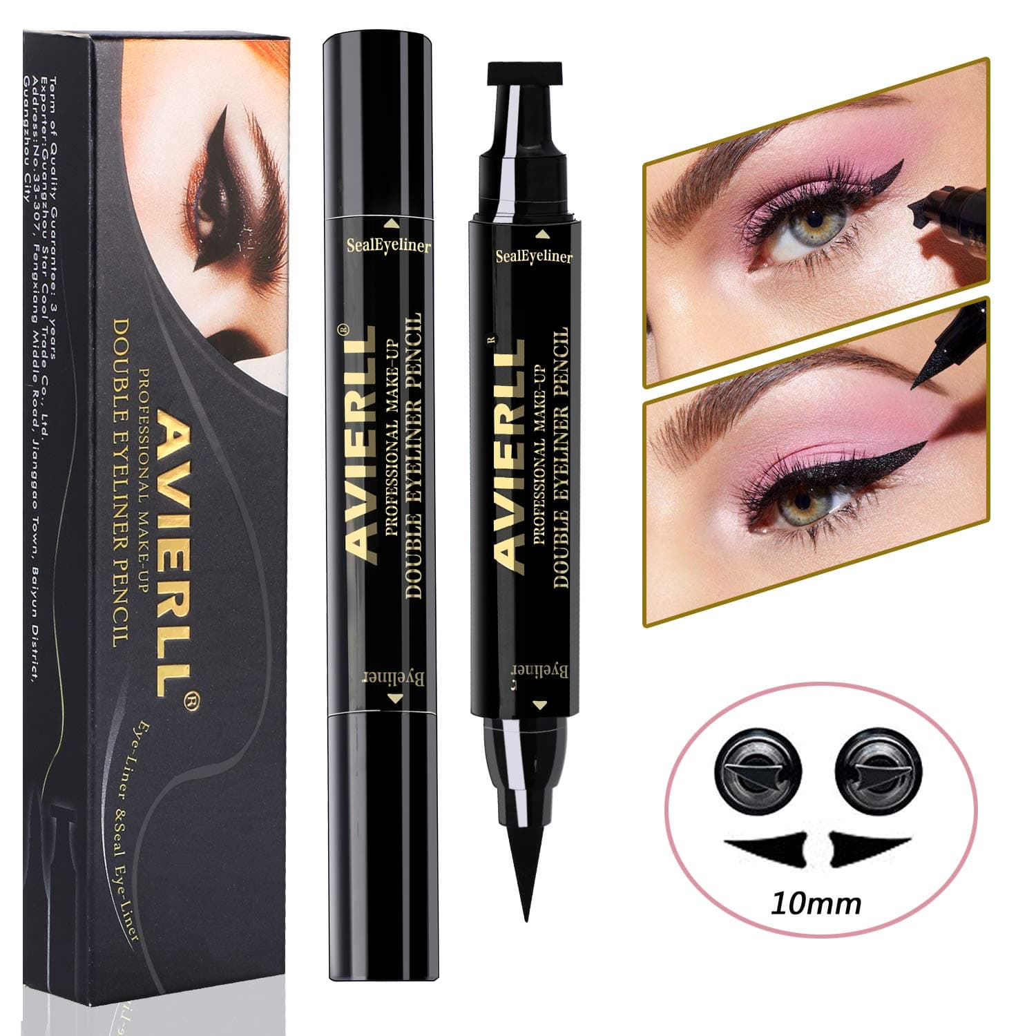 Eyeliner Stamp, Vimpro 2 in 1 Double Sided Wing Eyeliner Stamp Black, Waterproof, Smudge Proof, Long Lasting Liquid Eye Liner Pen, Vamp Style Wing, 2 Pens in a Pack - 10 mm (Left and Right)
