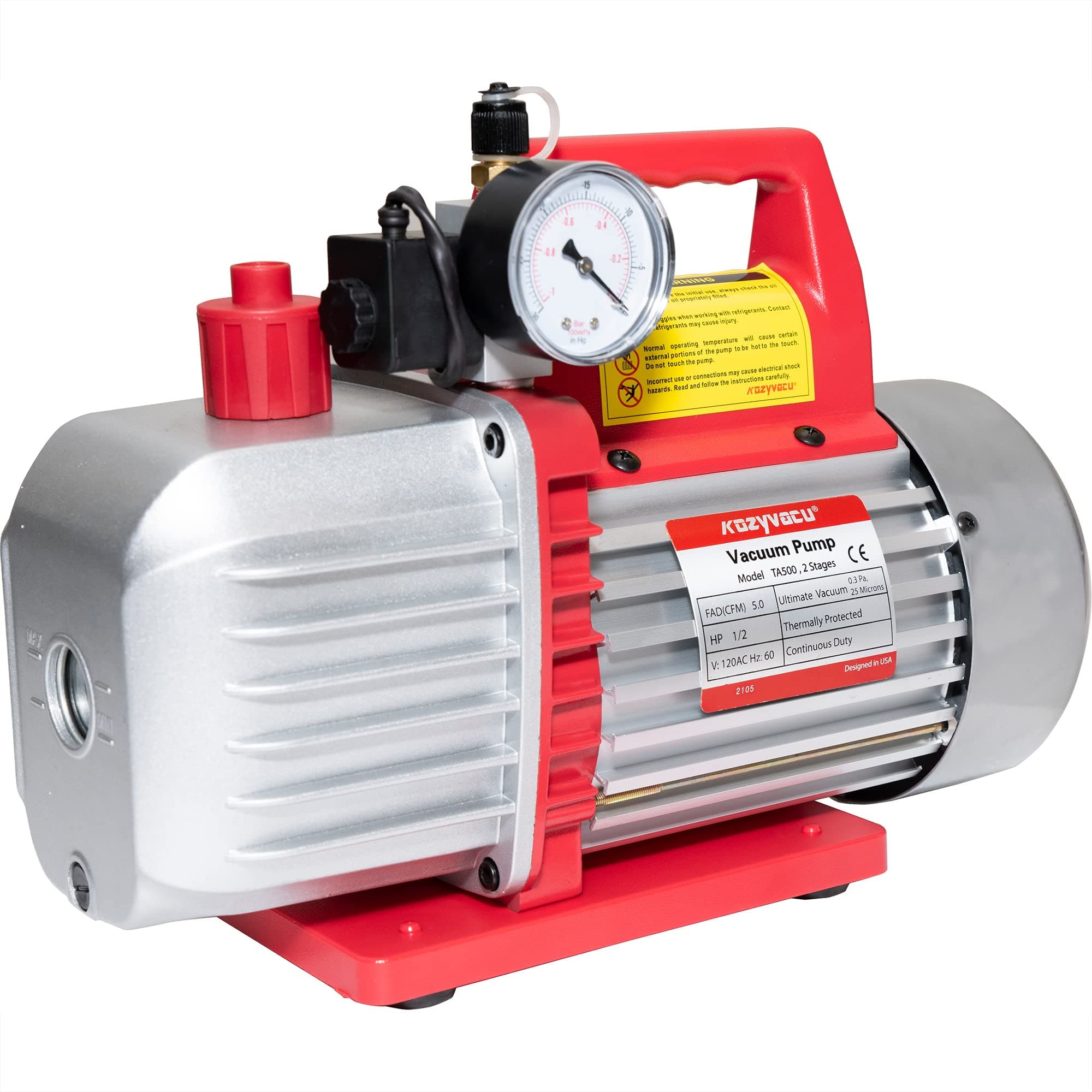 Dual-Stage Rotary Vane Vacuum Pump for HVAC/Auto AC Refrigerant Recharging, EPoxy Resin or Wine Degassing, Laboratory, Medical or Milking (500P)