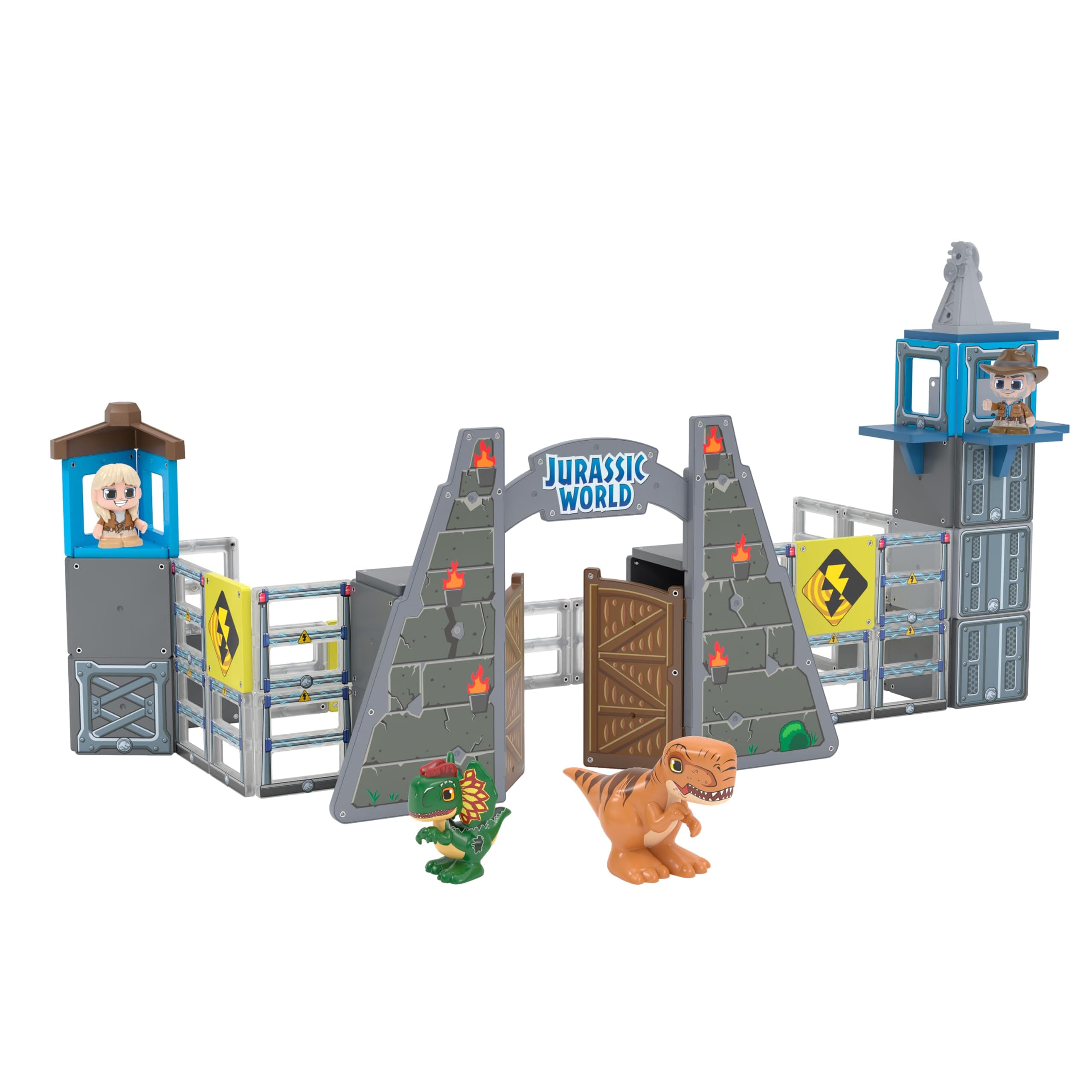 Tile Town Jurassic World Gate Escape Magnetic Tiles Set, 84 Piece Interactive Dinosaur STEM Toys Playset, Magnetic Animal Tiles for Kids Ages 3-6