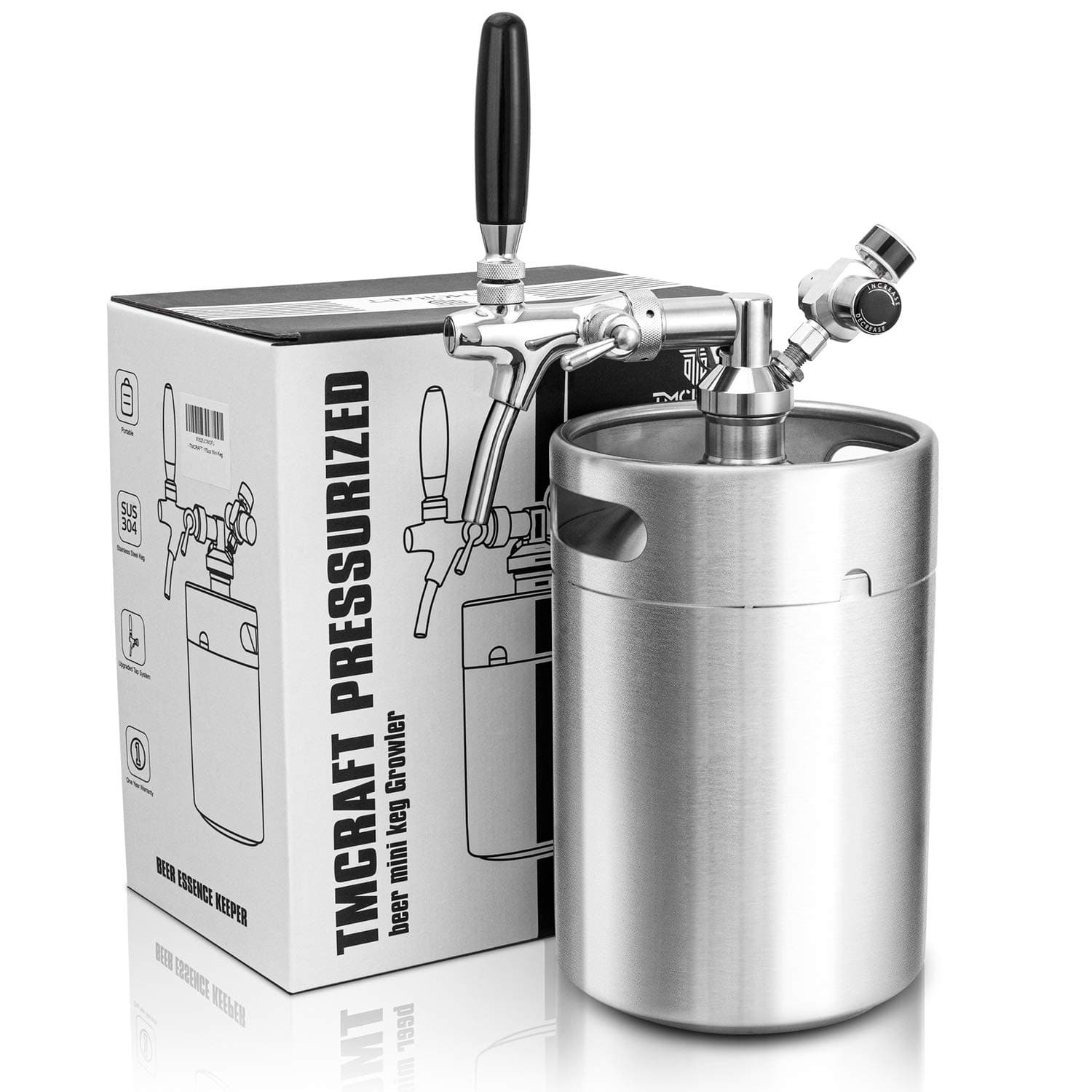 TMCRAFT 170oz Mini Keg Growler, Pressurized Stainless Steel Home Keg Kit System with Adjustable Faucet Keeps Fresh and Carbonation for Homebrew, Craft and Draft Beer