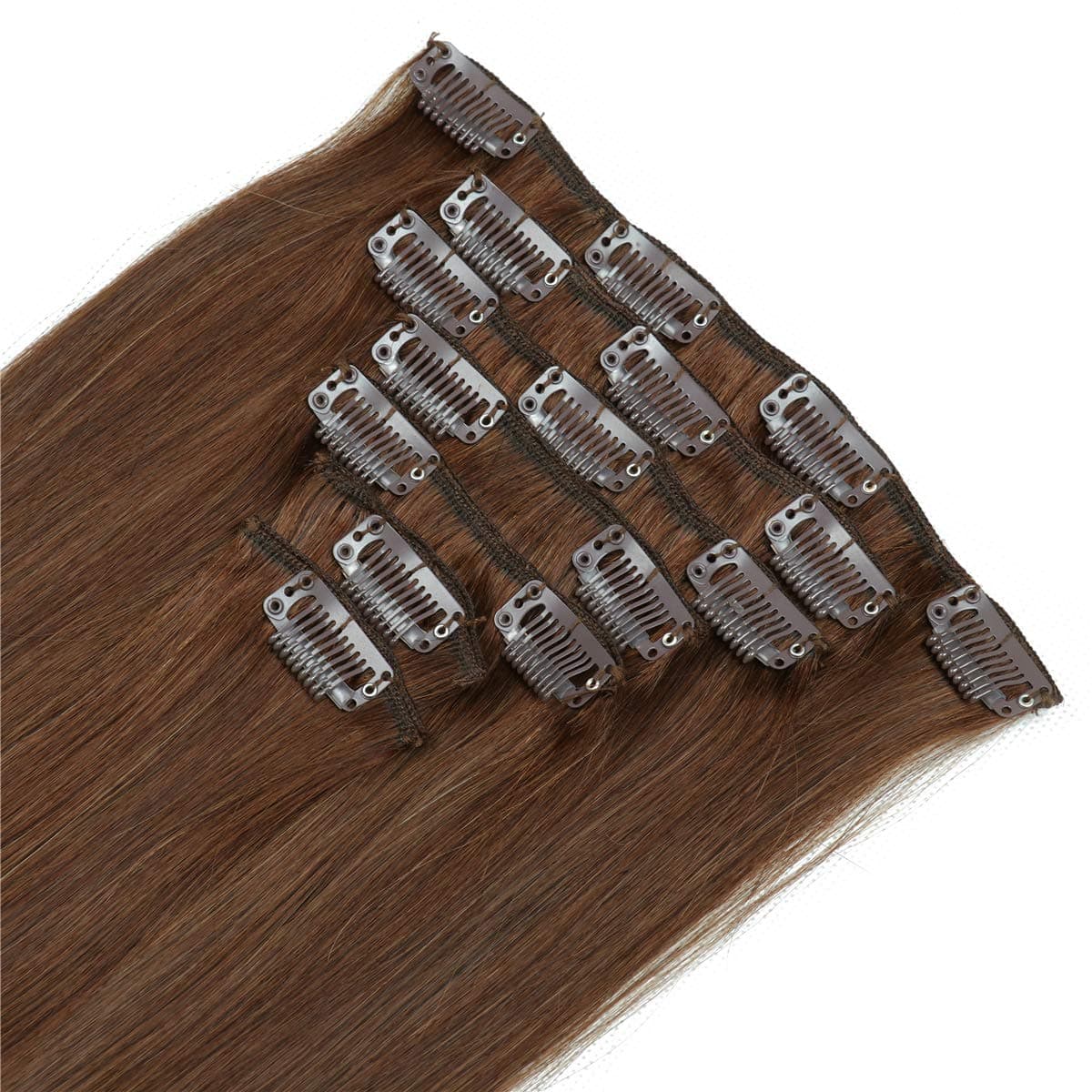 Double Weft Clip in Human Hair Extensions 20 inch #4 Medium Brown Double Weft Straight 7 Pieces 70g