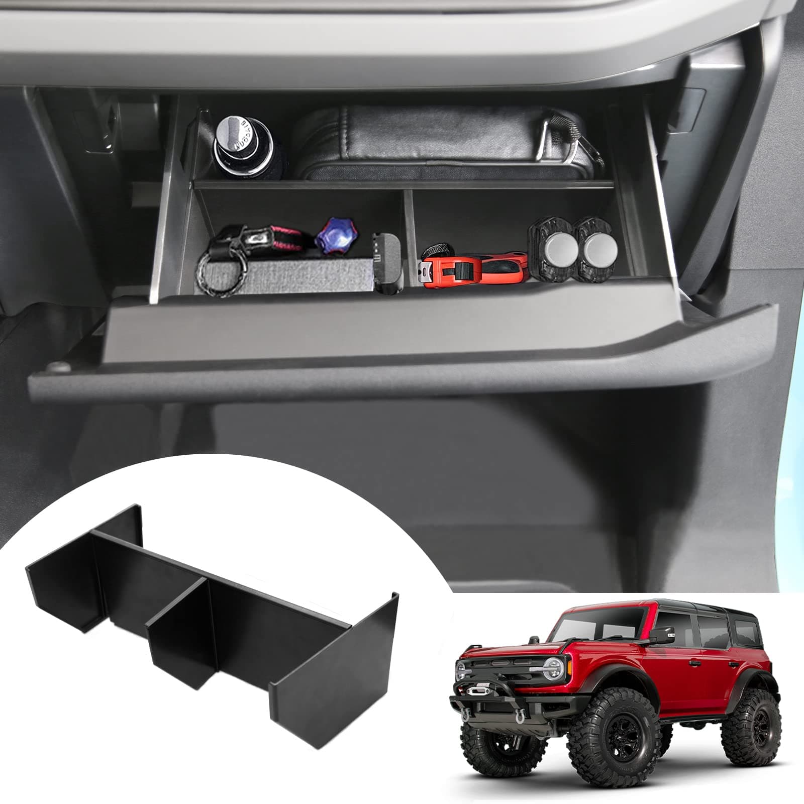 Mabett Glove Box Dividers Organizer for Ford Bronco Accessories 2021 2022 2/4-Door,Use Dividers to Organize Center Console Interior Storage box