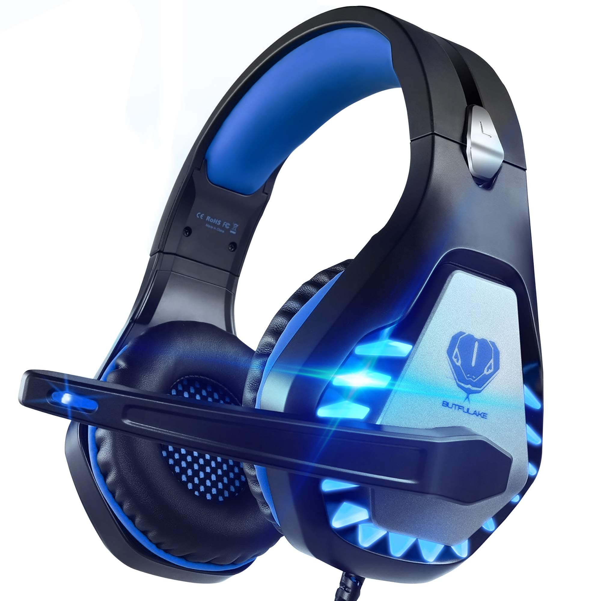 Pacrate Gaming Headset for PS4, PS5, Xbox One, with Noise Cancelling Mic - Pro Stereo Surround Sound Over Ear Gaming Headphones with LED Lights for Mac, Laptop, PC
