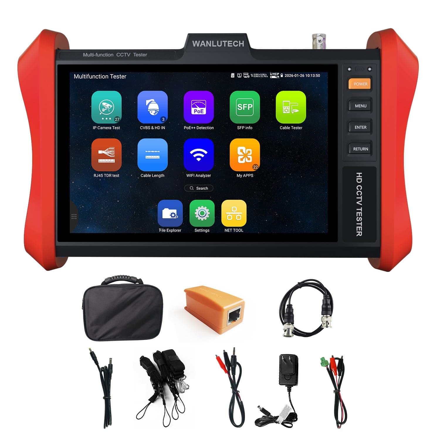 4K 12MP IP Camera Tester, IPC Tester 90W PoE Power Output 8'' Touchscreen CCTV Tester SFP Optical Fiber Module Port RJ45 Cable TDR Test WiFi Network Tools (E88)