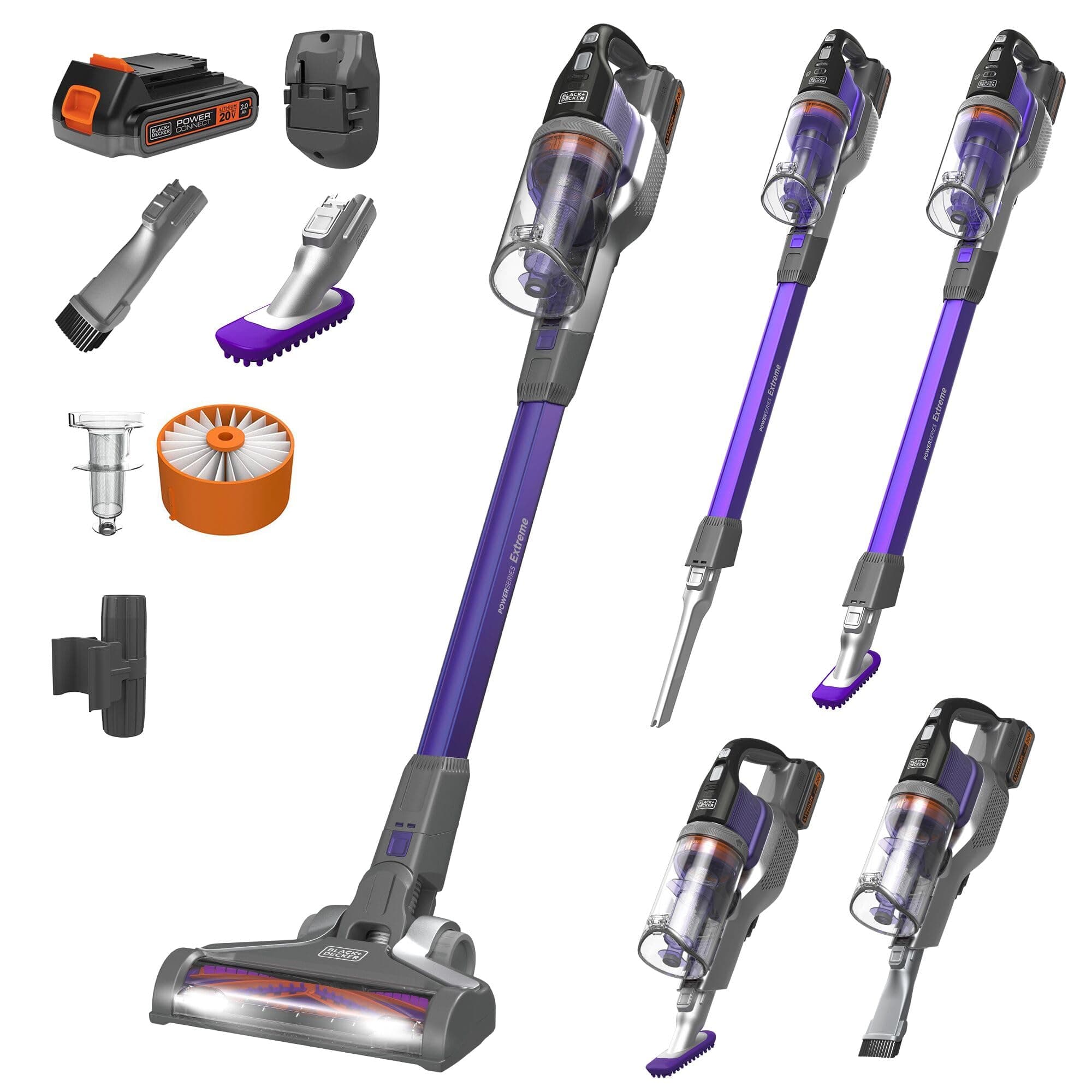BLACK+DECKER Pet Hair Vacuum, Cordless Vacuum Cleaner Pet Hair, Up to 55 Minutes of Runtime, Interchangeable Floorhead, Maximum Suction, Multi-Surface, Light Weight, Powerseries Extreme (BSV2020P)