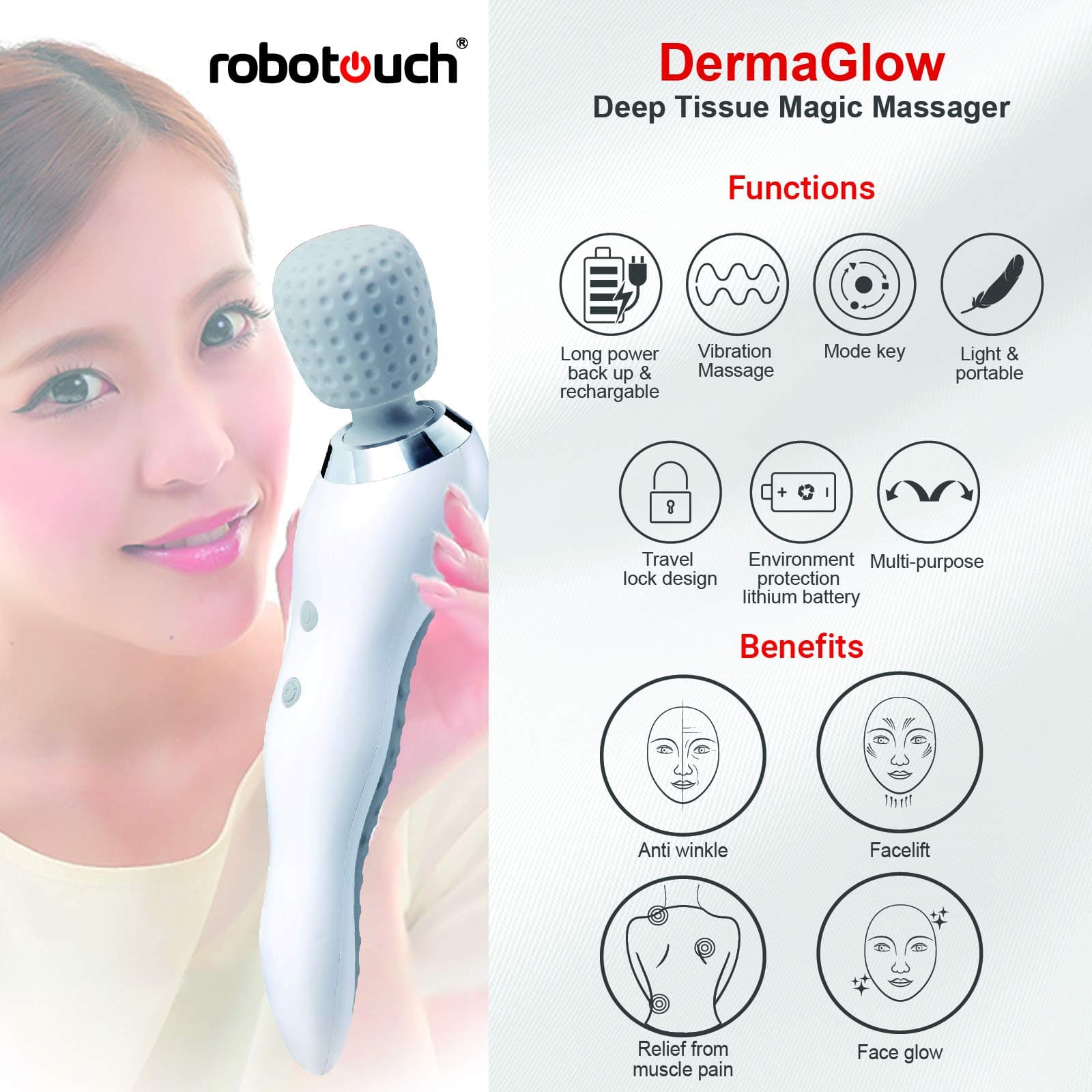 Robotouch DermaGlow Pain Relief Hand Held Full body Massager