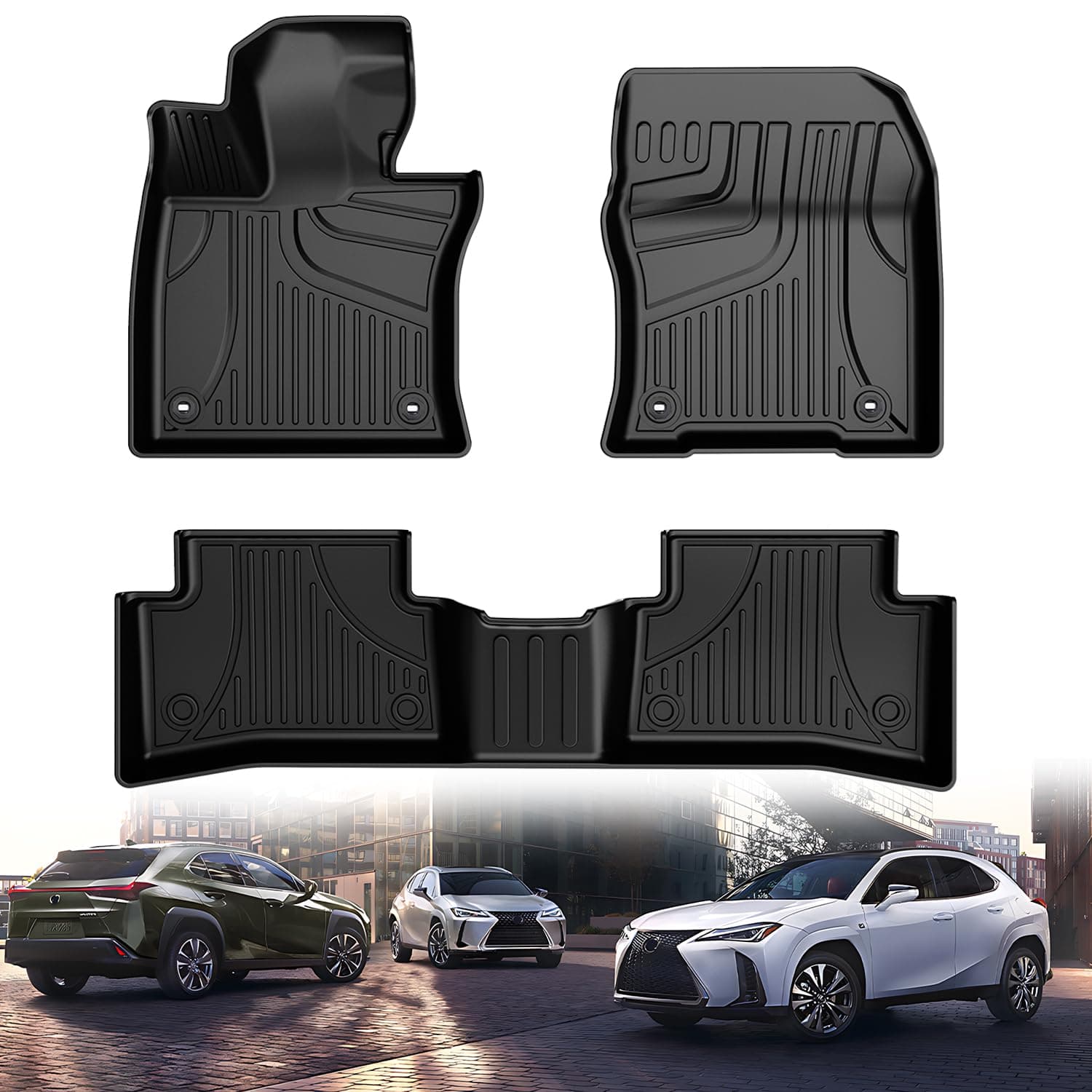 All Weather Floor Mats Fit for 2025 Lexus UX 300h; 2019-2024 Lexus UX 250h; 2019-2022 UX 200 - Custom Fit TPE Floor Liners Accessories for UX 1st and 2nd Row Full Set Car Mats