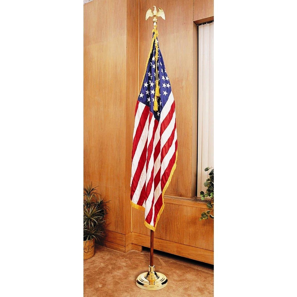 US Flag Factory 7 FT American Flag Indoor Set with Wood Pole - Complete Presentation Set