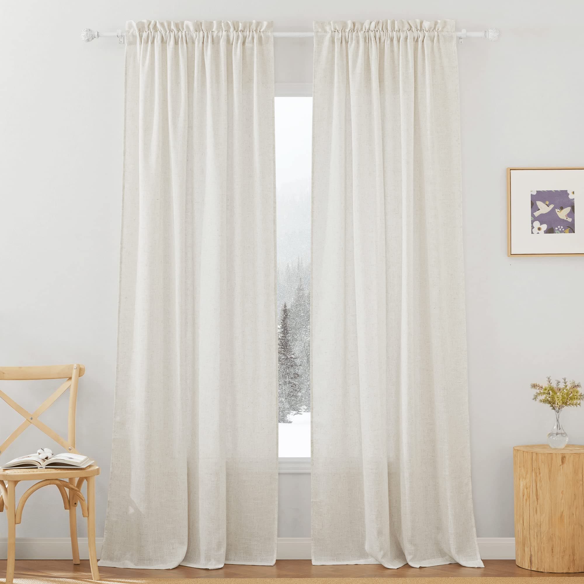 Light Filtering Curtains 84 inches Long, Linen Semi Sheer Curtains for Living Room Bedroom Privacy Soften Sunlight Drapes for Farmhouse Cafe Dining Room, W 52 x L 84, Linen, 2 Panels