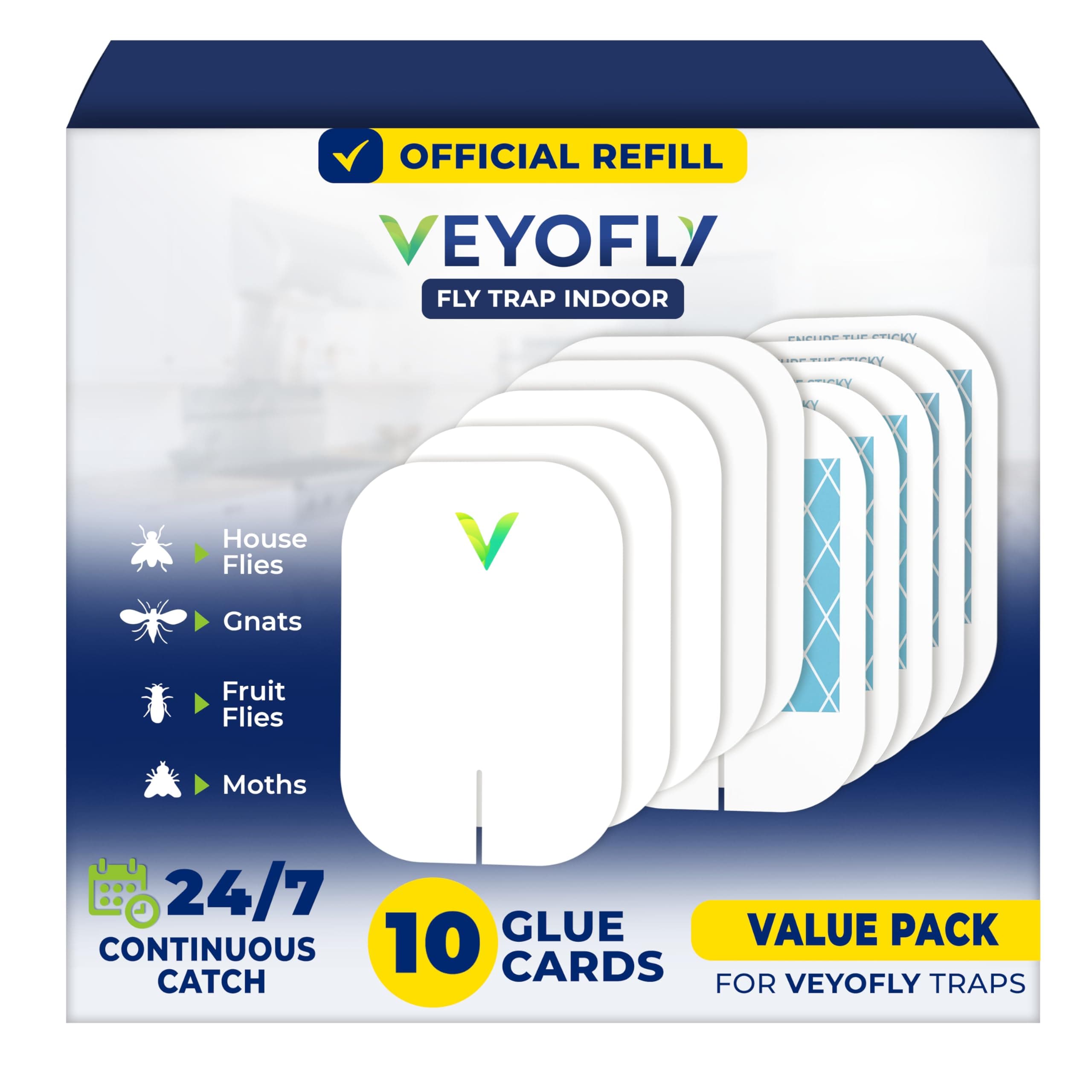 VEYOFLY Fly Trap Indoor Refill, Fruit Fly Traps for Indoors, Gnat Traps for House, Fly Catcher, Fly Trap, Plug in Catch for Fruit Flies, Moths, Gnats, Mosquito Trap (Pack of 10 Refills)