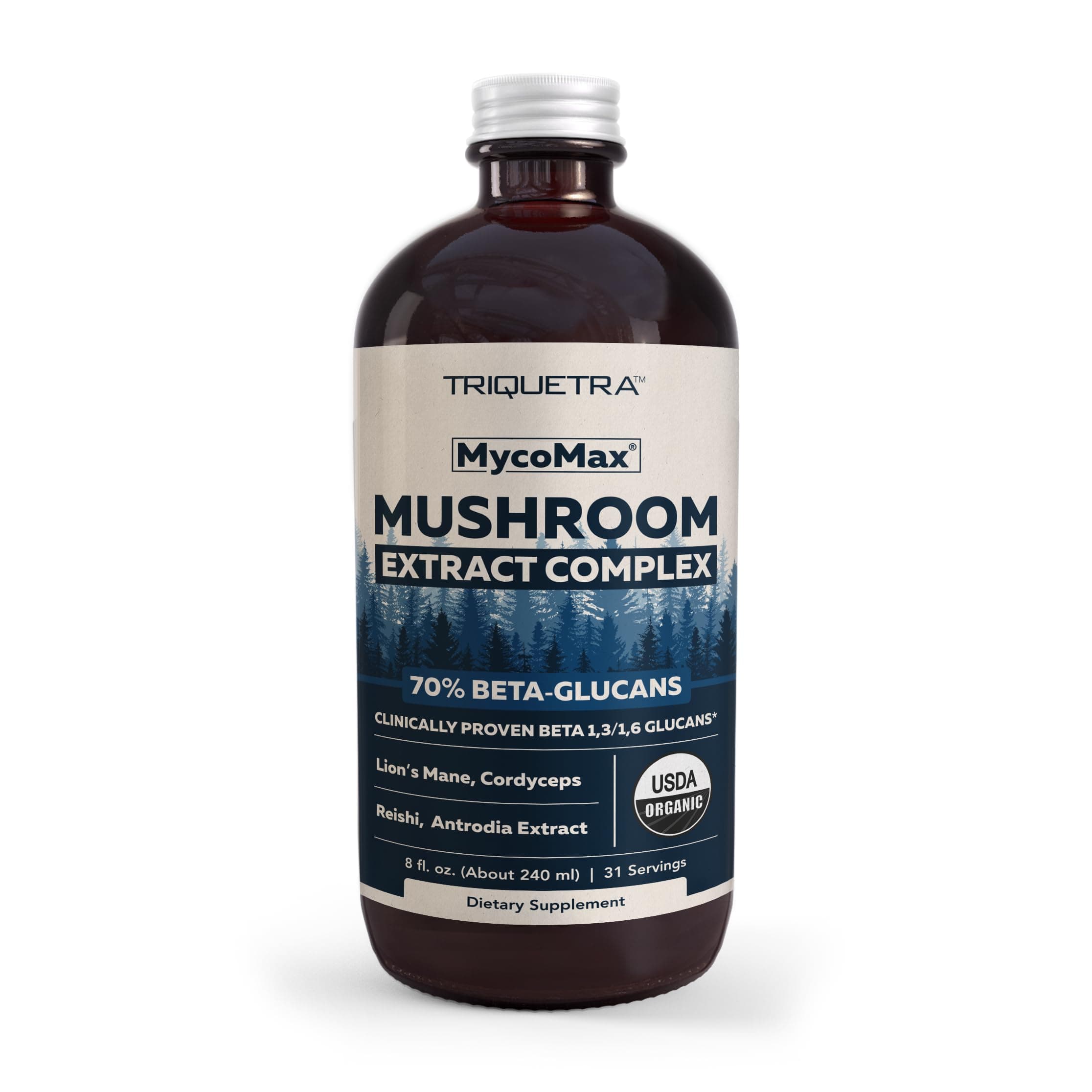 MycoMax Mushroom Complex - 70% Beta Glucans, Max Potency Mushroom Supplement, US Grown + Ultrasonic Extraction - Lions Mane, Cordyceps, Reishi & More - Promotes Cognition, Immunity, Energy - 8 oz.