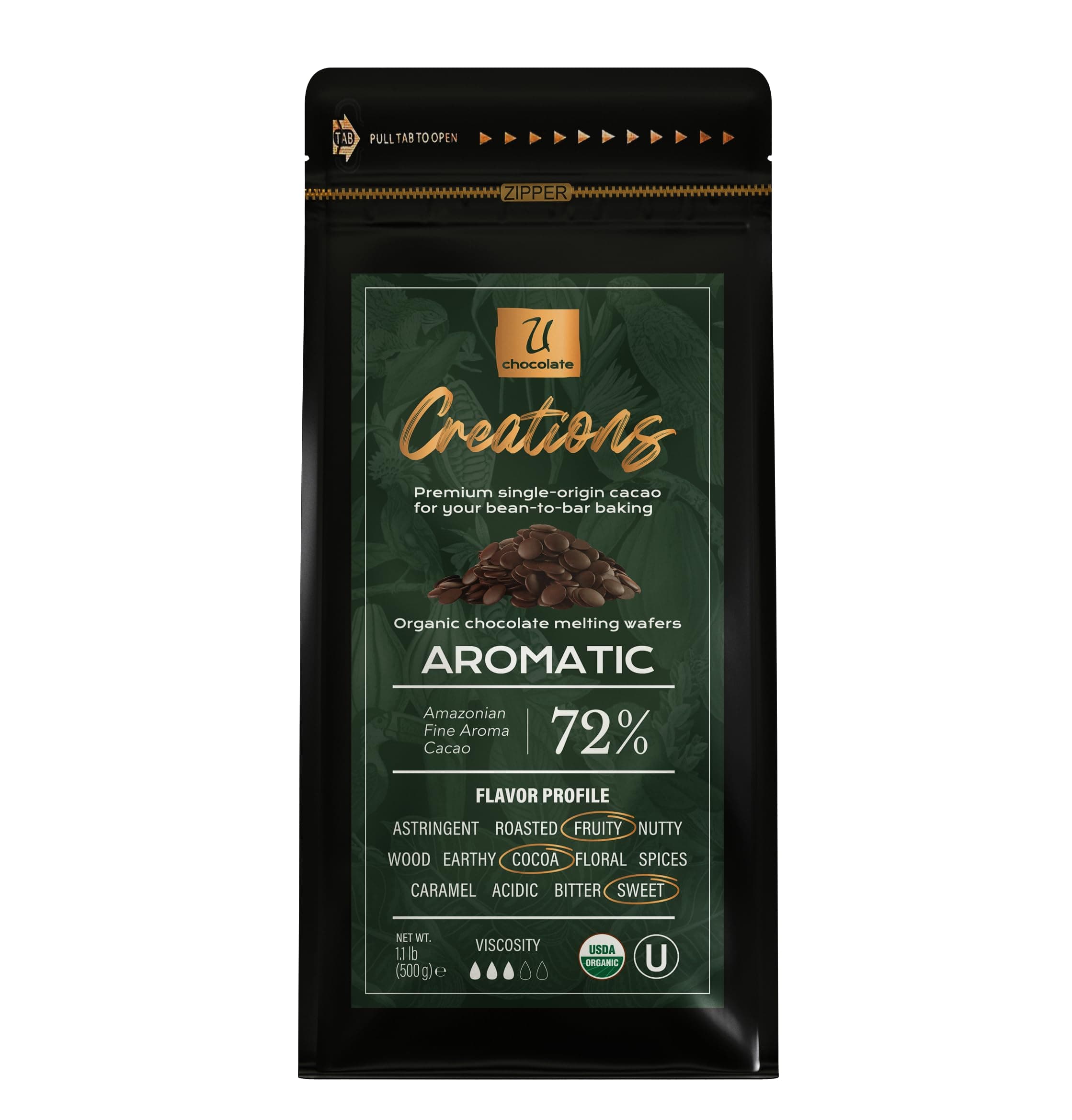 U Organic Dark Chocolate Melting Wafers, Fresh from our Farm - Baking, Dipping, Enrobing, Molding and Glazing (Creations 72% Aromatic, 1.1 Lb)
