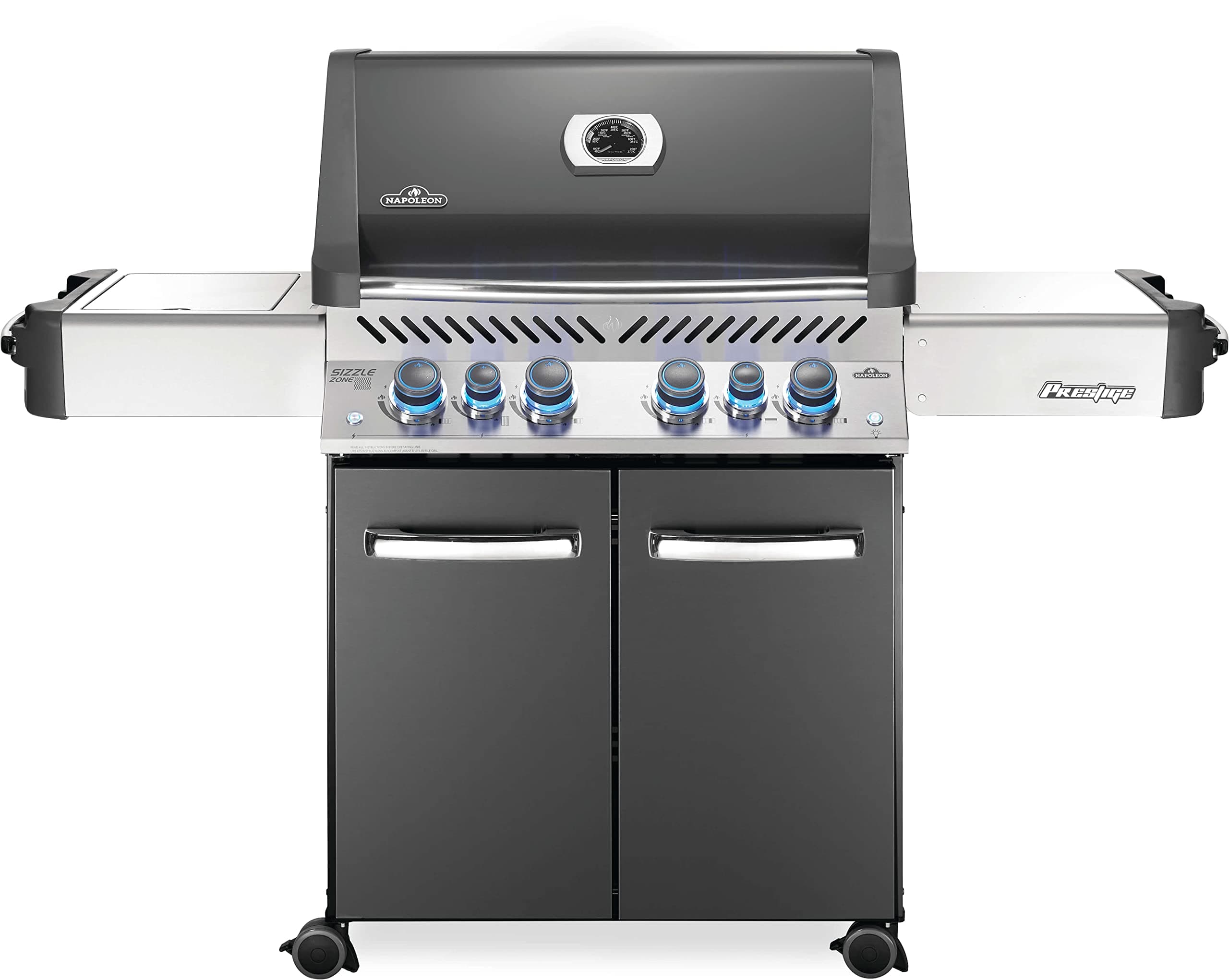 Napoleon P500RSIBPCH-3 Prestige RSIB Propane Gas Grill, 500 sq. in + Infrared Side and Rear Burner, Charcoal Grey