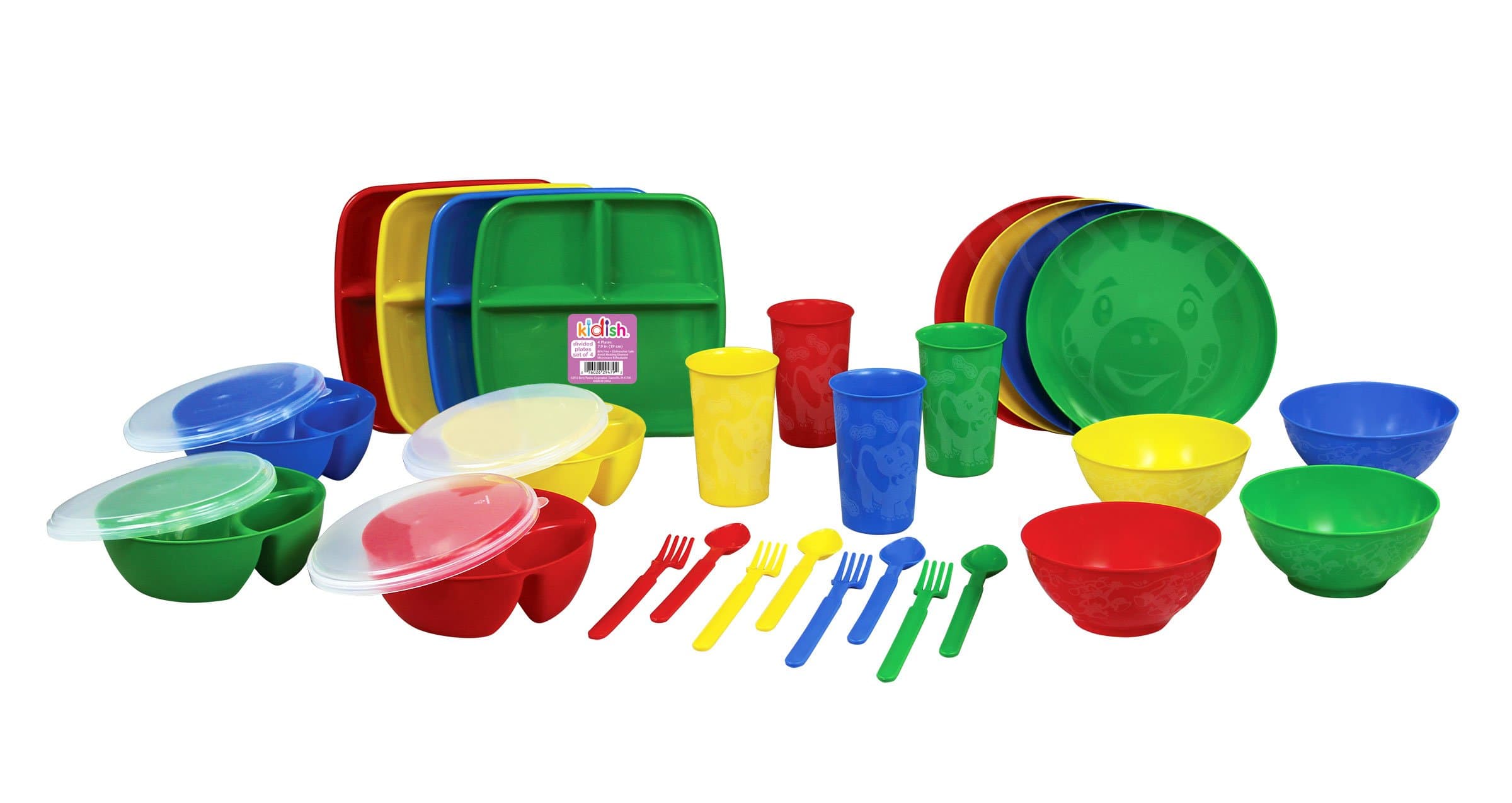 Kidish 32 Piece Kid's Zoo Animal Plastic Dinnerware Set