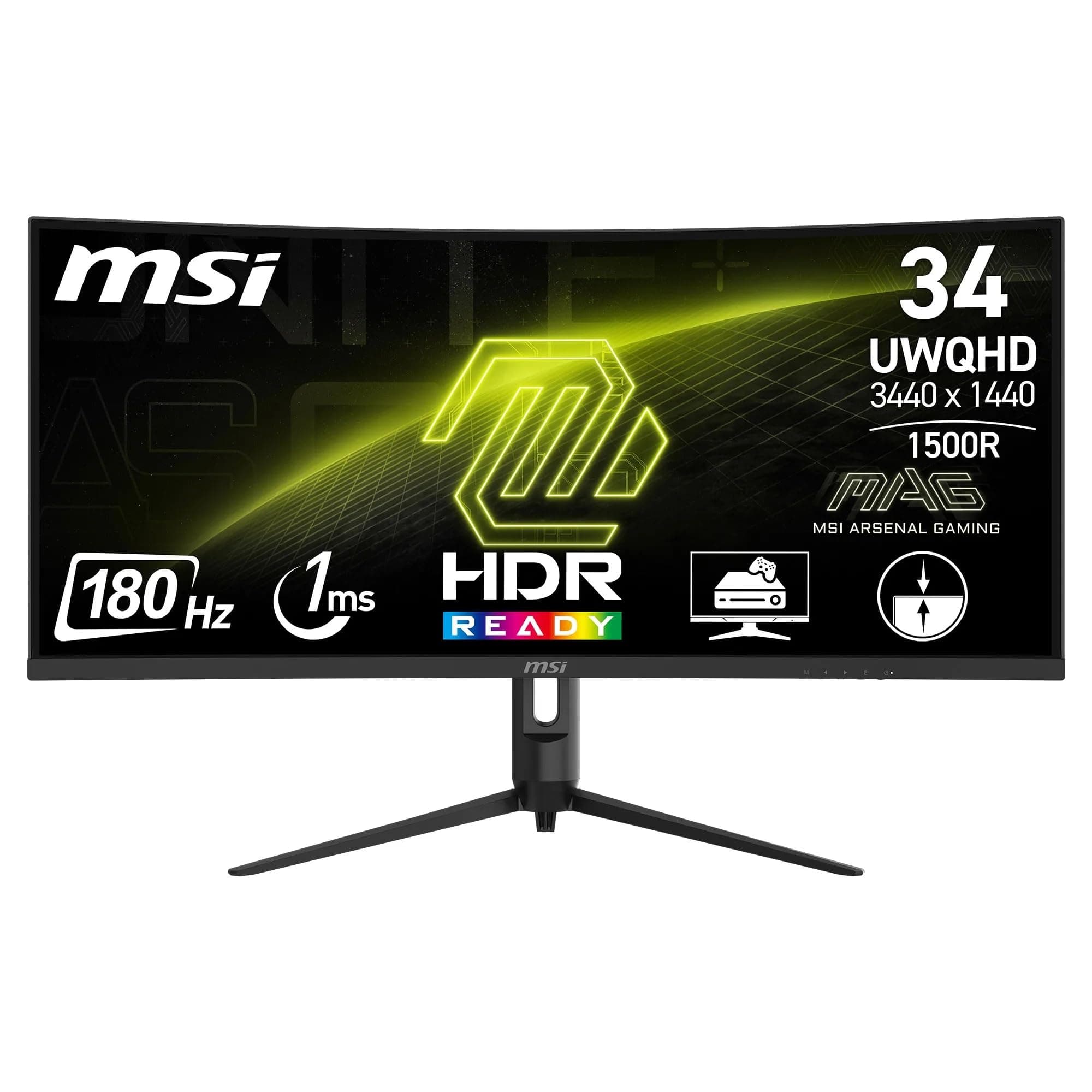 MSI MAG 342CQR E2 34 Inch UWQHD Curved Gaming Monitor - 1500R 3440 x 1440 VA Panel, 180 Hz / 1ms (MPRT), Adaptive Sync - DP 1.4a, HDMI 2.0b CEC
