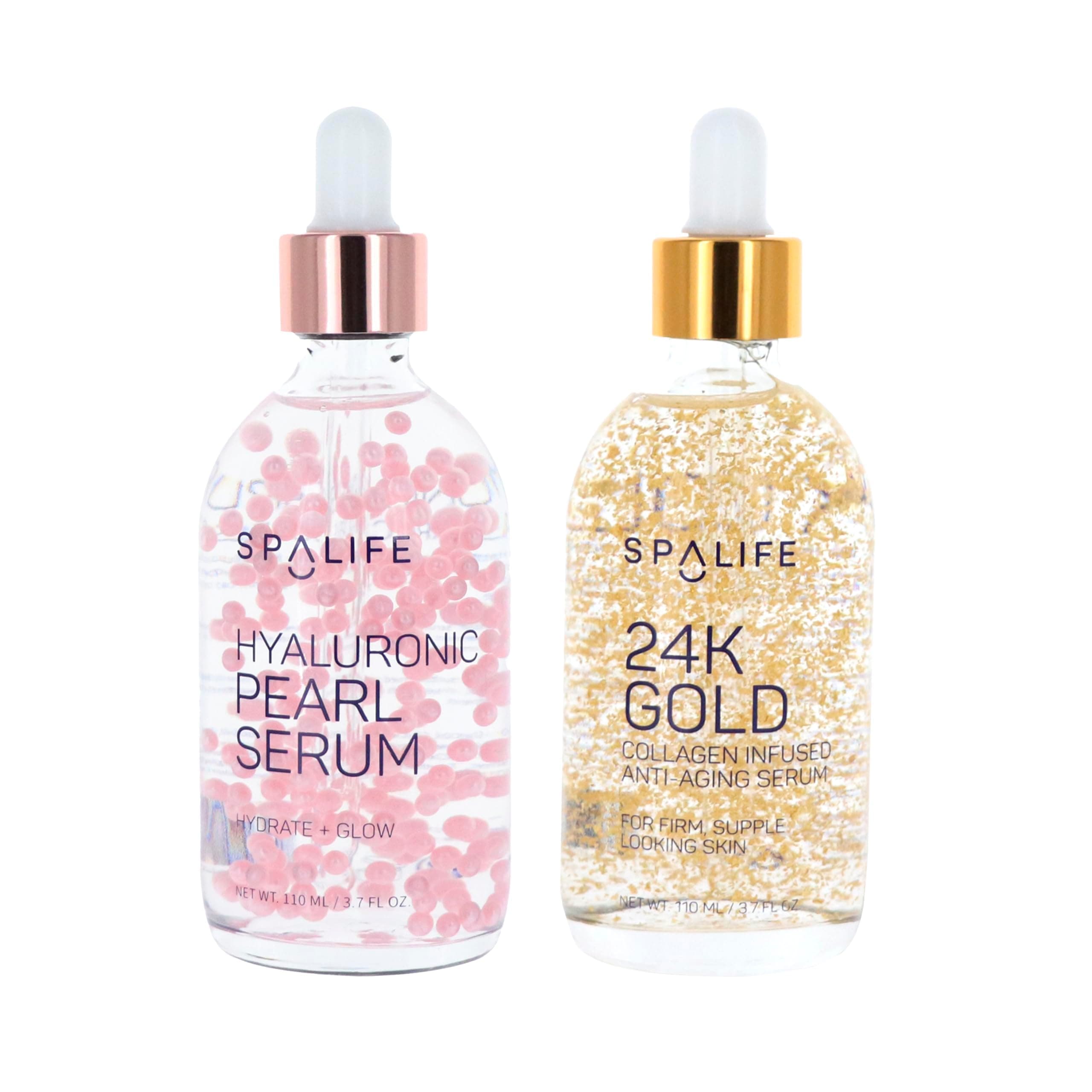 Spa Life Face Serum: 24K Gold Collagen Serum, Hydrating Hyaluronic Acid Serum 100 ml (3.7 oz) - For Supple Skin, Radiance Boosting, Firming & Hydrating (2 Pack)