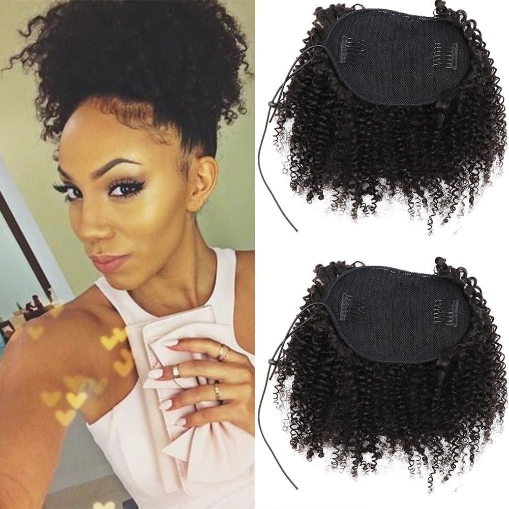 Afro Kinky Curly human hair ponytail extensions Kinky Curly drawstring human hair ponytail hairpieces natural curly clip in ponytail (16)