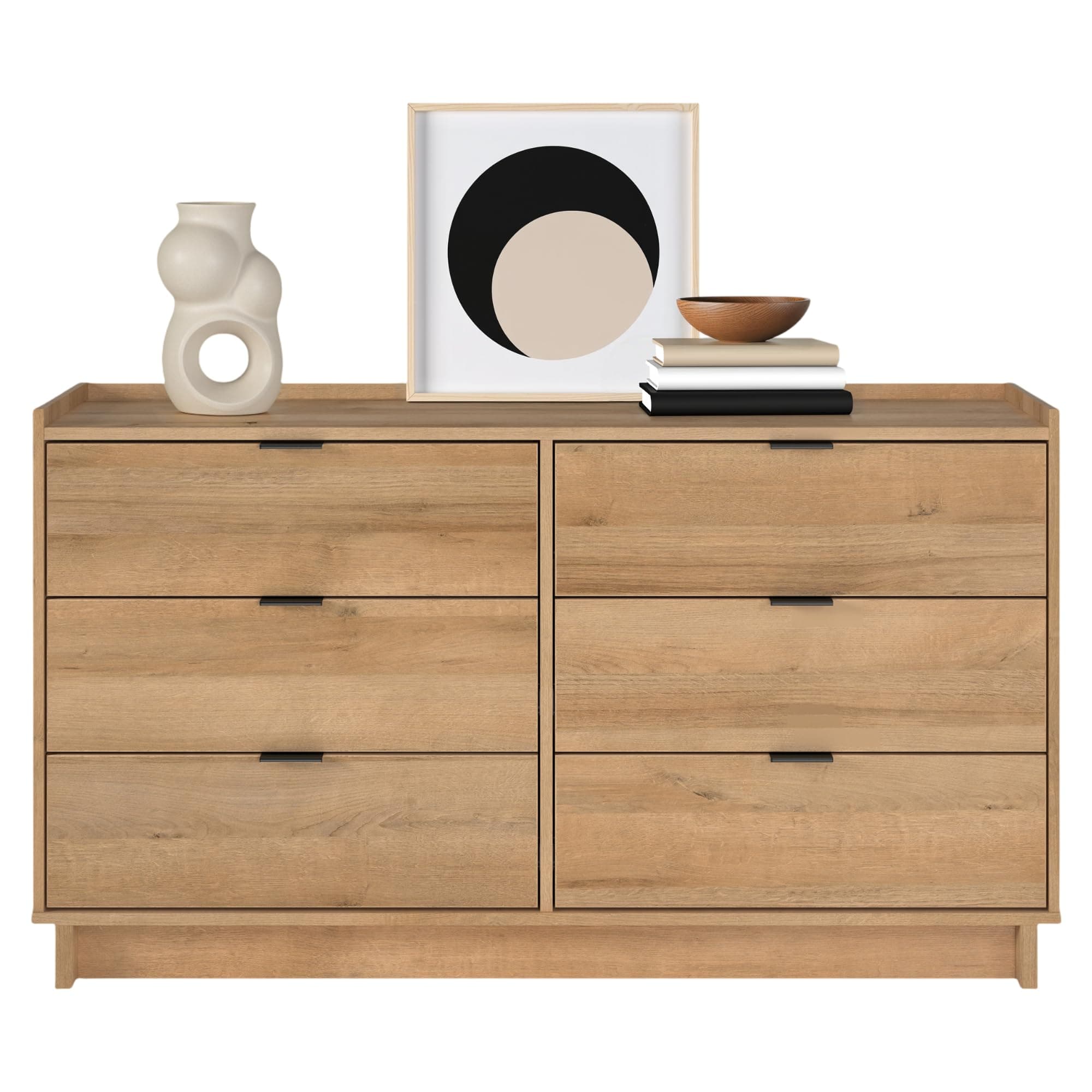 Prepac Simply Modern 6-Drawer Double Dresser for Bedroom, Chest of Drawers, Modern Bedroom Furniture, 52.5” Wide x 16” deep x 29.5” Tall, Oak