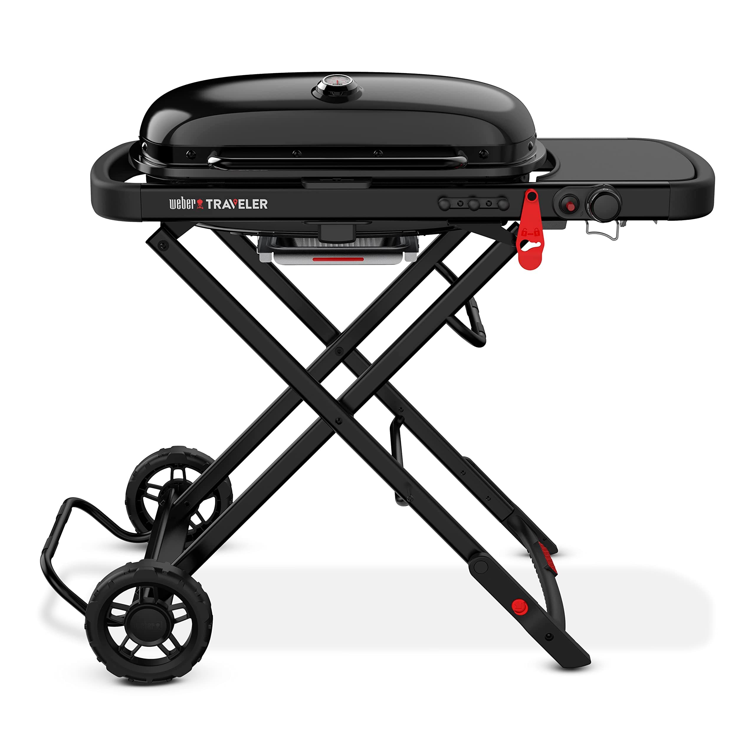 Traveler Portable Gas Grill – Stealth Edition | Foldable Compact BBQ Grill with Large Cooking Area, One-Hand Setup, Heavy-Duty Wheels | Ideal for Camping, Road Trips, Tailgating, Outdoor Cooking